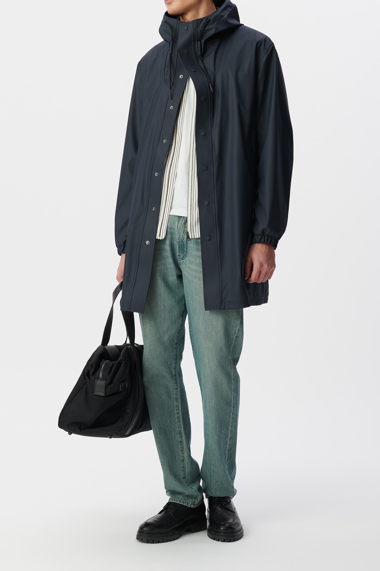 NAVY RUBBER NYLON HOODED PARKA 1