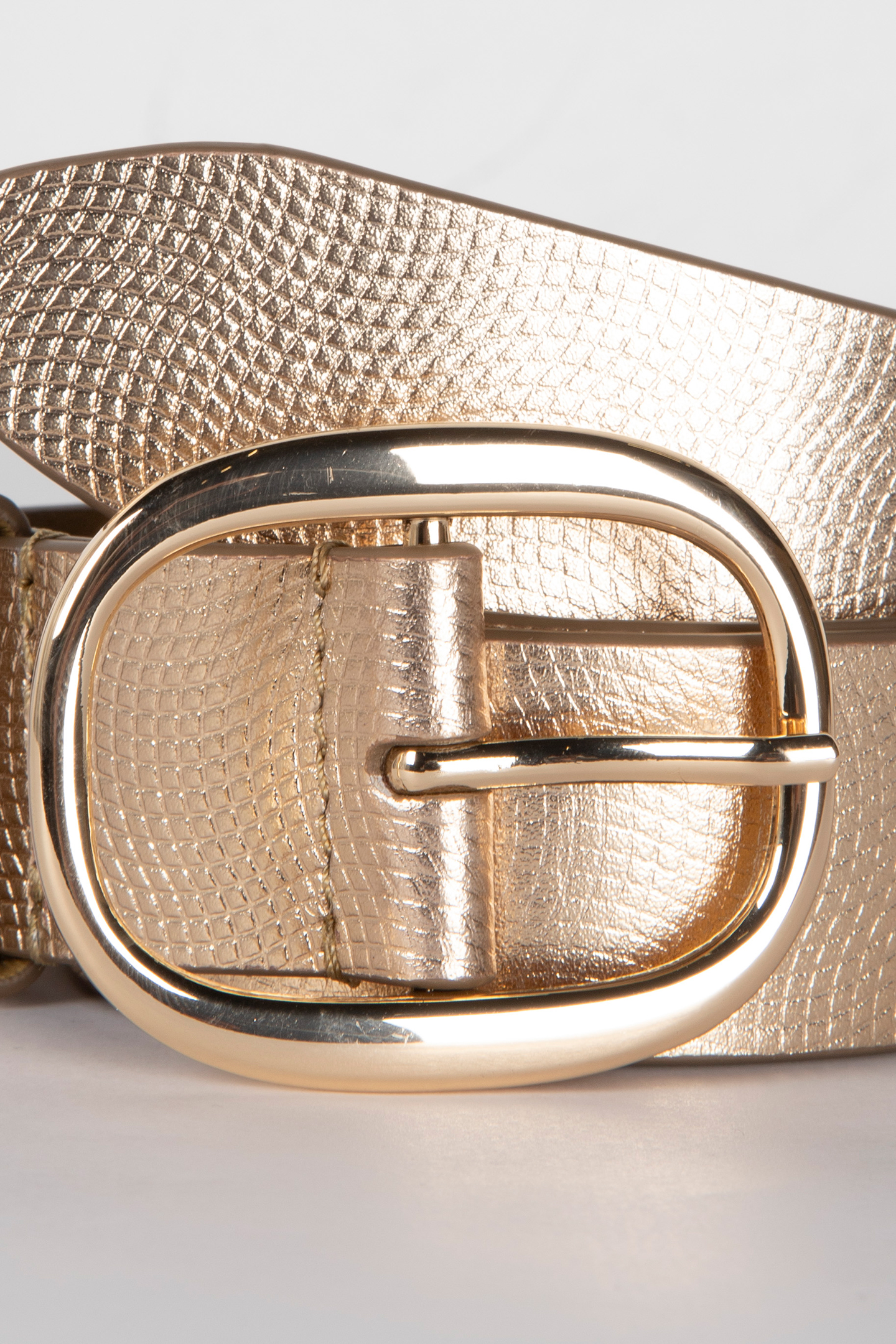 ALIA - GOLD CERTIFIED EMBOSSED LEATHER BELT WITH ENGRAVED BU 1