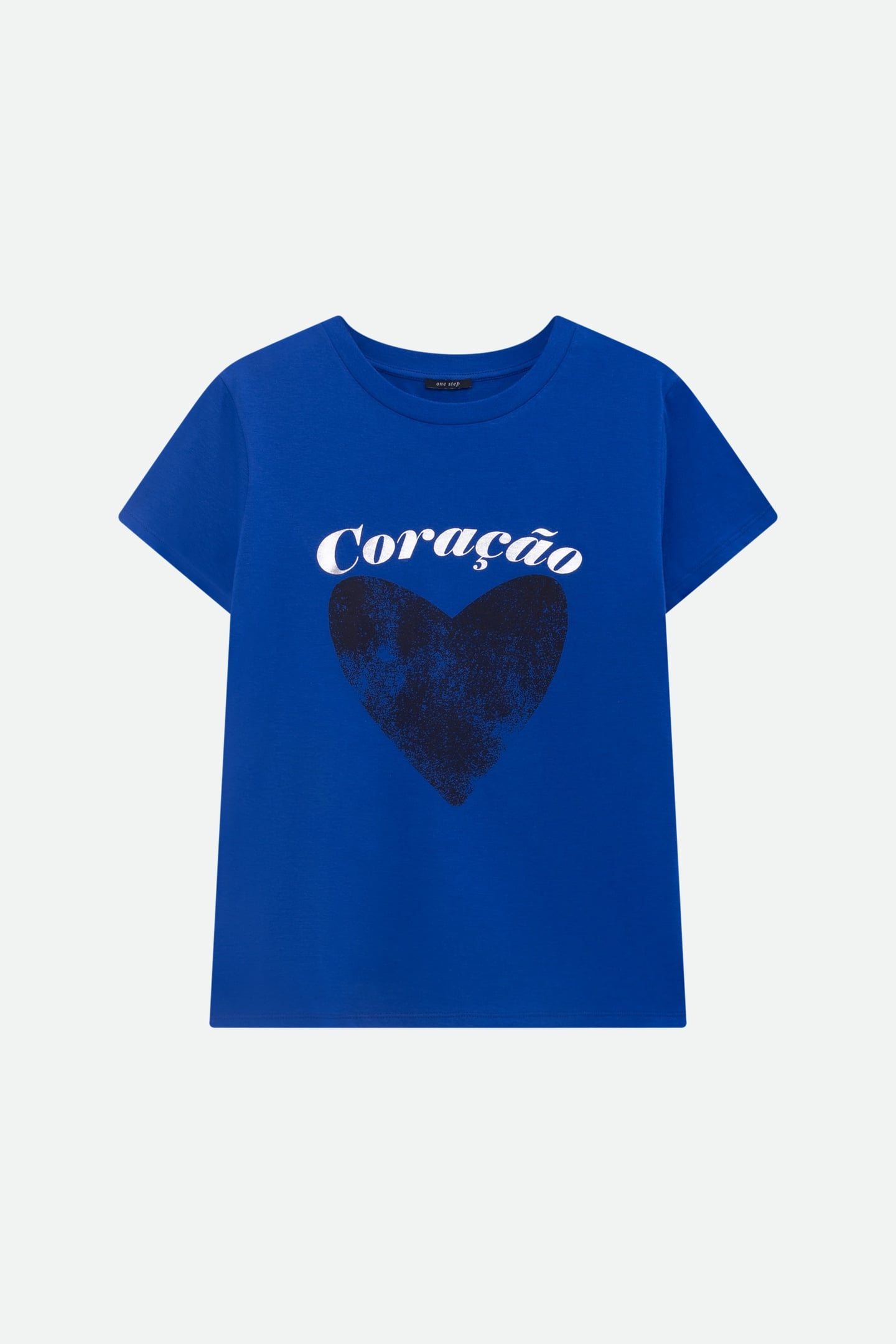 MIKA - BLUE T-SHIRT WITH METALLIC MESSAGE AND HEART 1