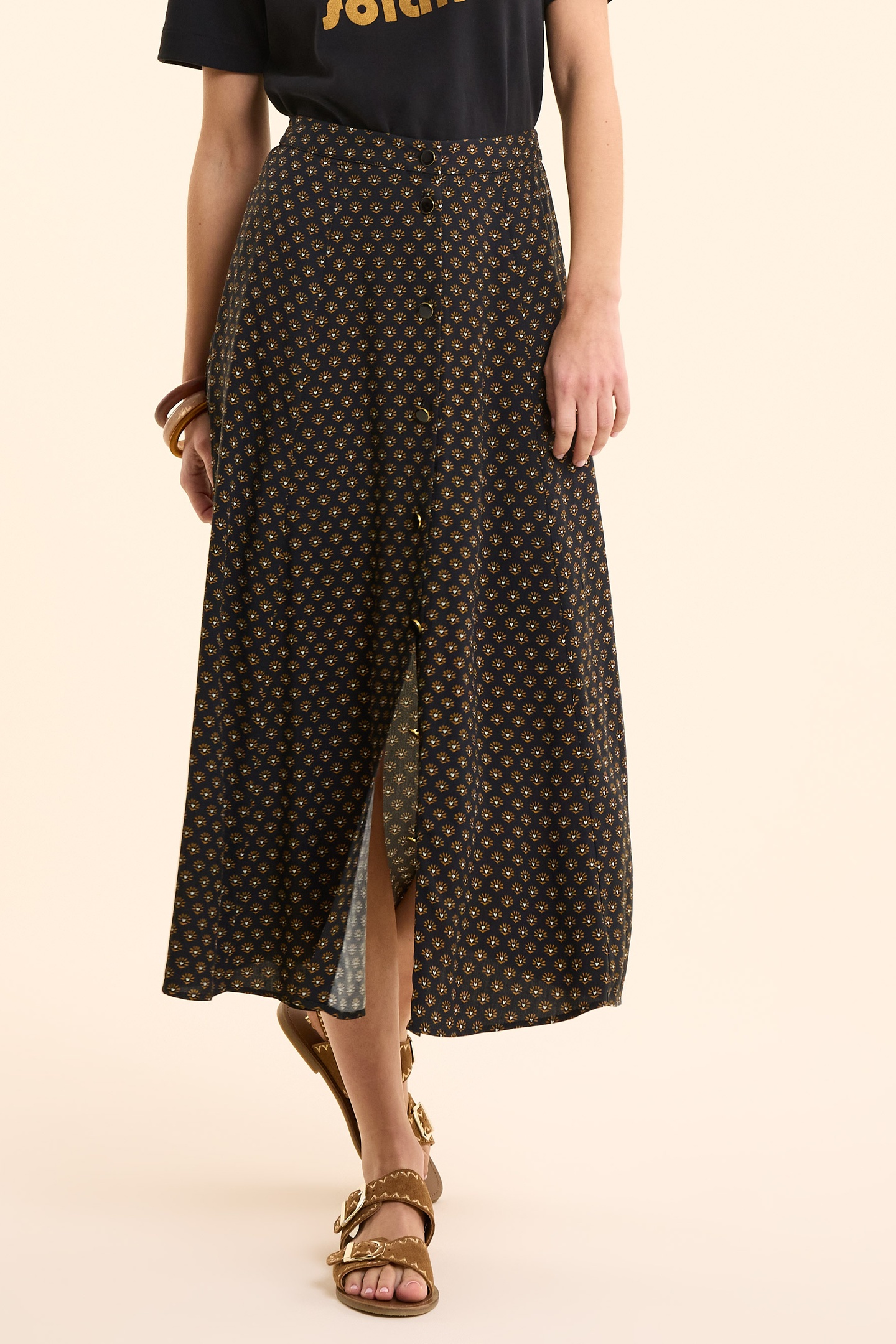 BLACK FLORAL PRINT MIDI SKIRT BLACK 2