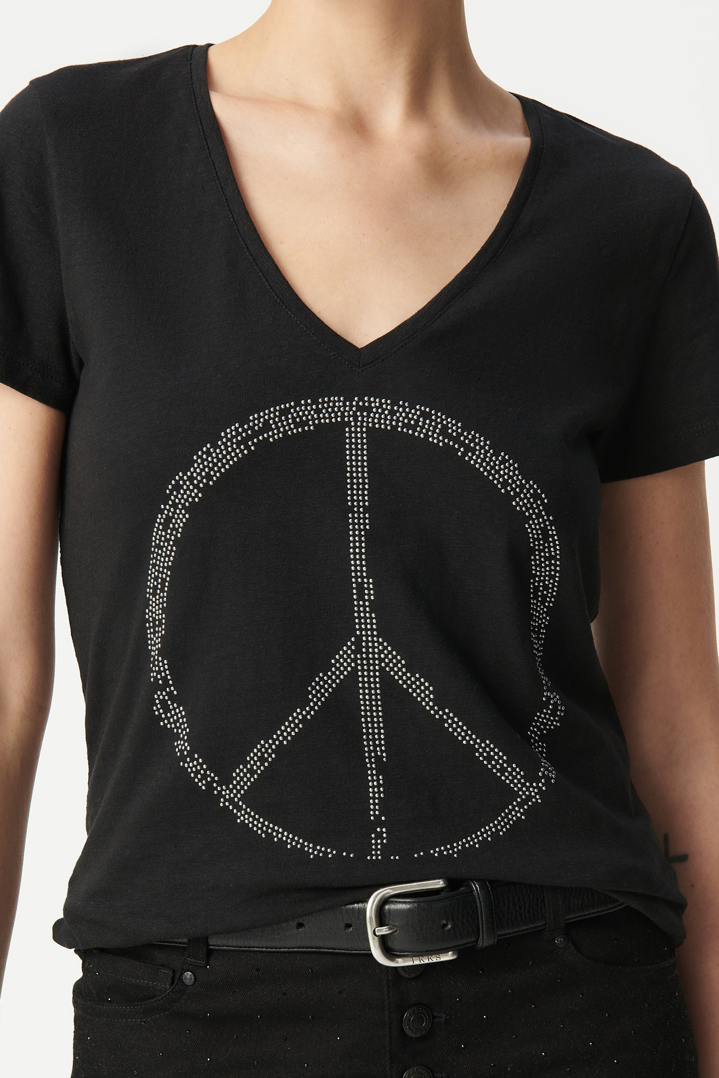 BLACK ORGANIC COTTON PEACE AND LOVE STUDDED TEE-SHIRT 3