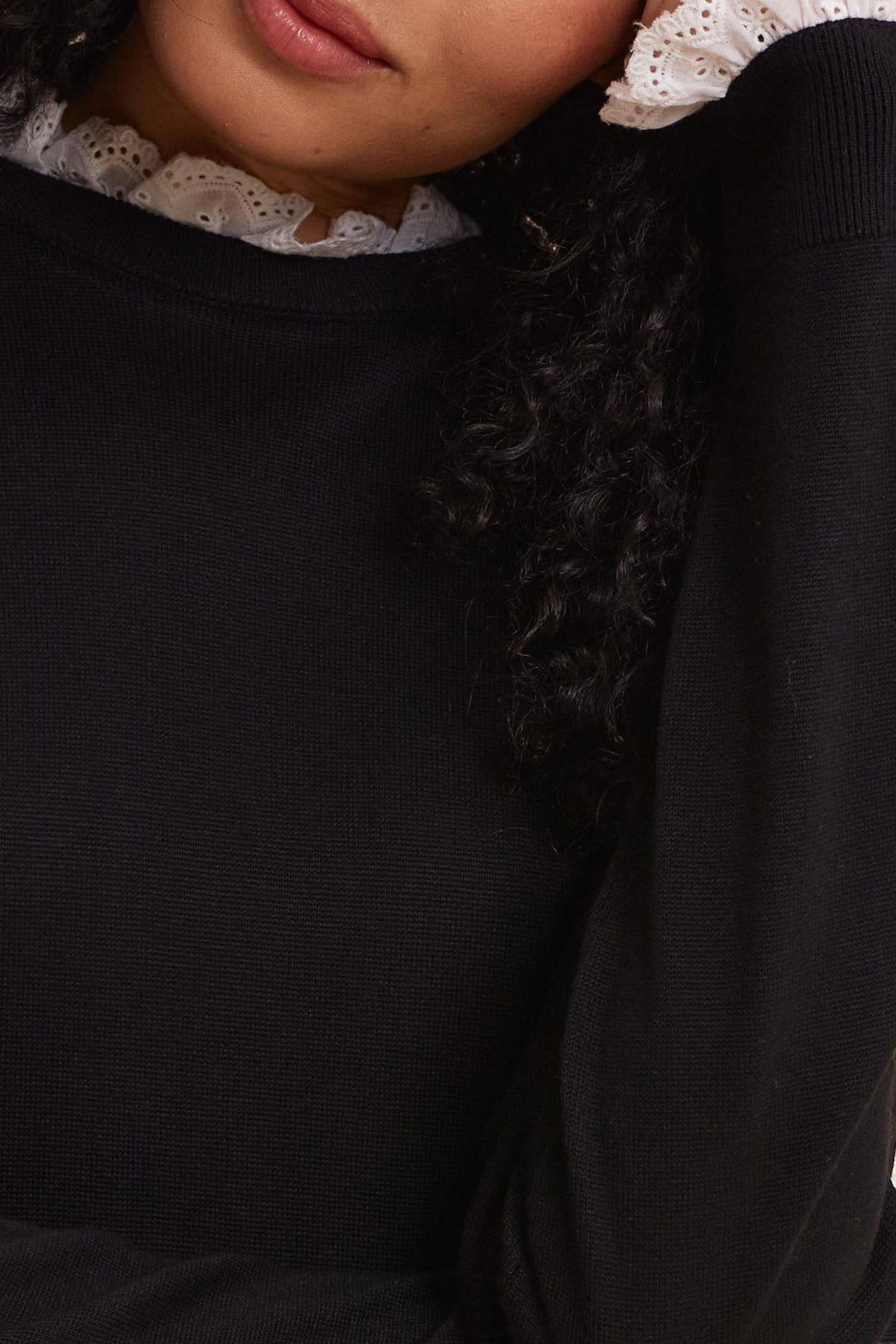 BLACK KNIT DRESS, EYELET EMBROIDERY DETAILS BLACK 6