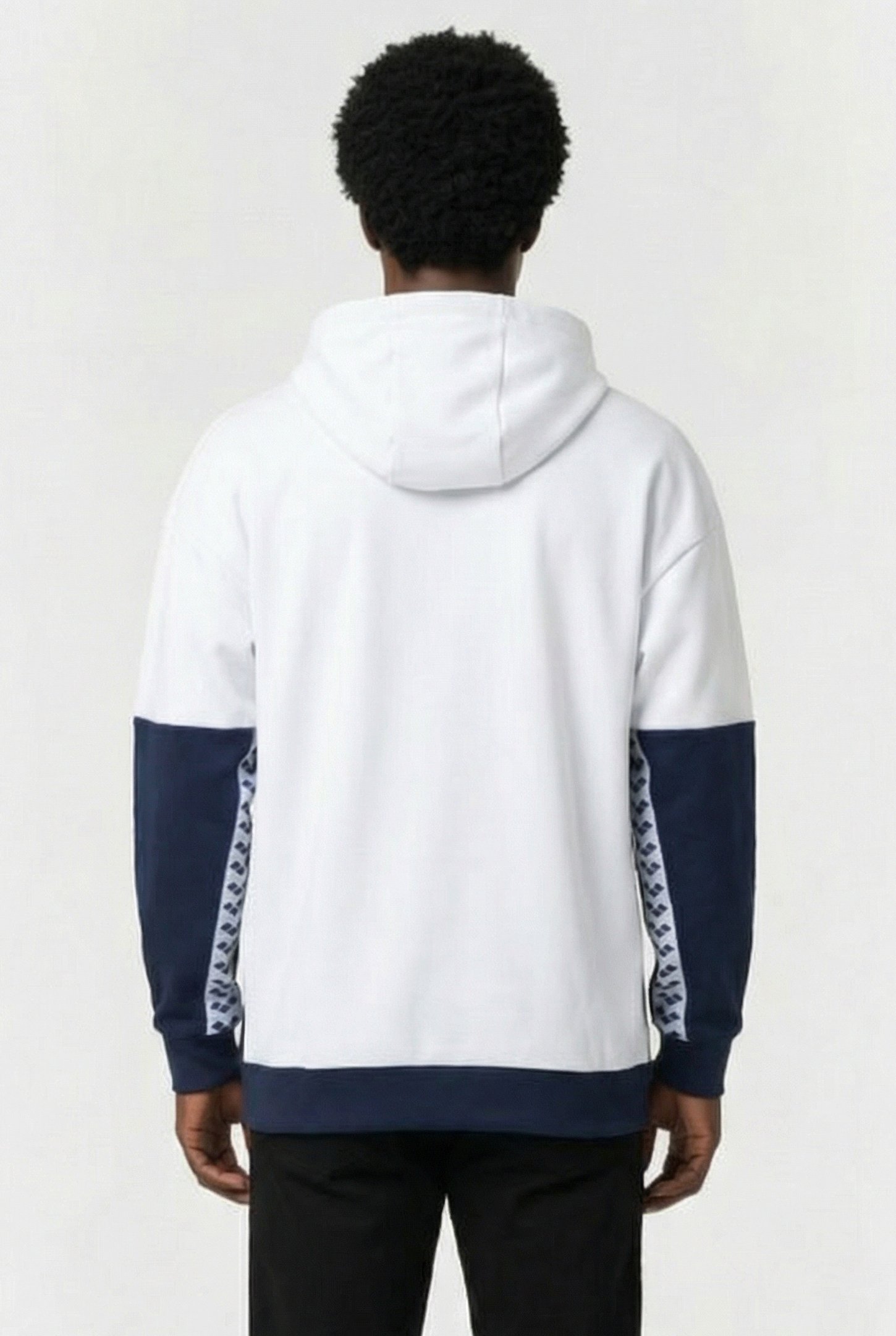 UNISEX HOODED HALF ZIP PANEL SWEAT TEAM WHITE-NAVY 4