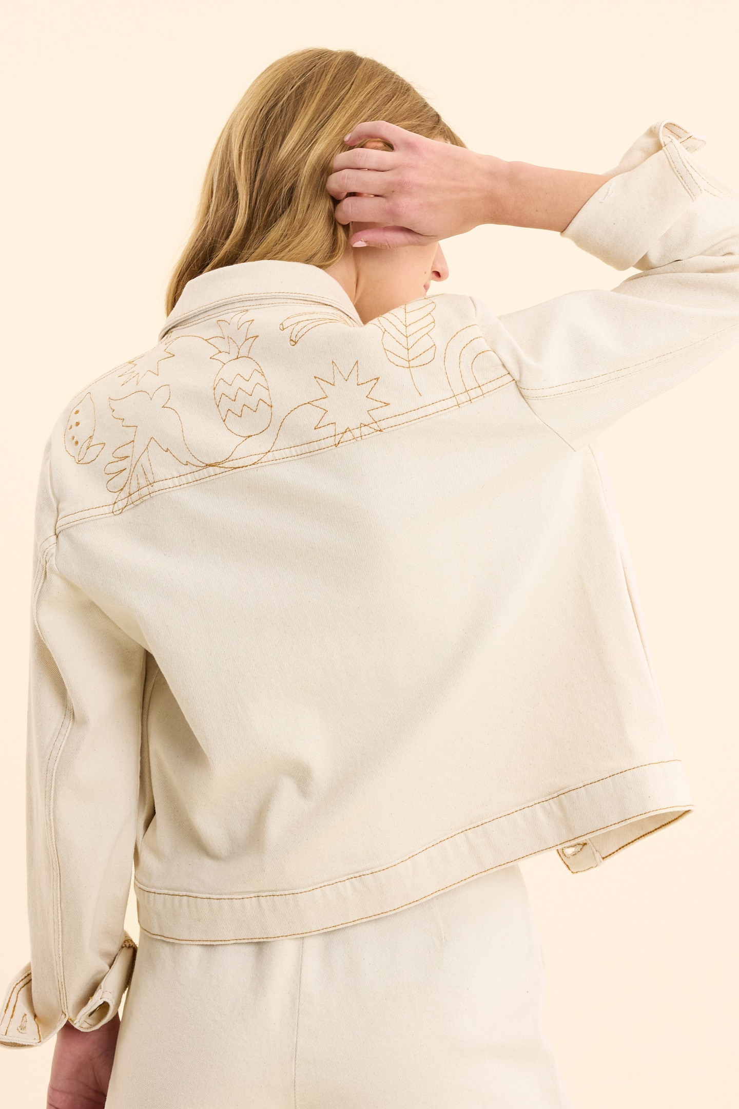 OFF-WHITE DENIM JACKET WITH OCHRE STITCHING ECRU 3