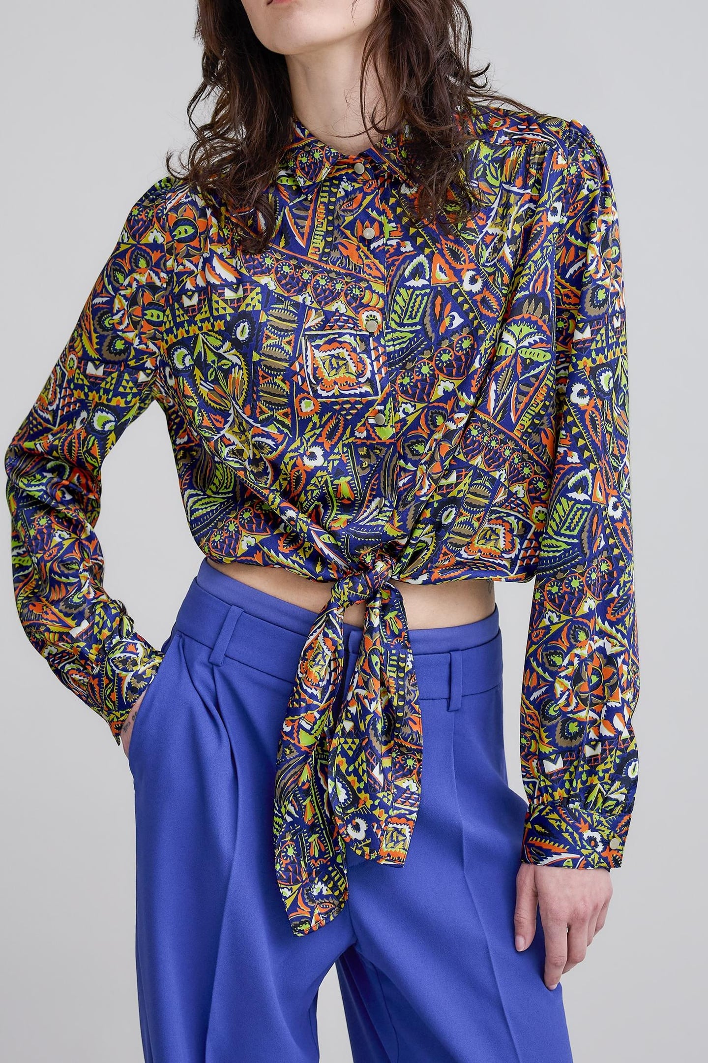 BLUE RECYCLED POLYESTER ETHNIC GRAPHIC SHIRT 2