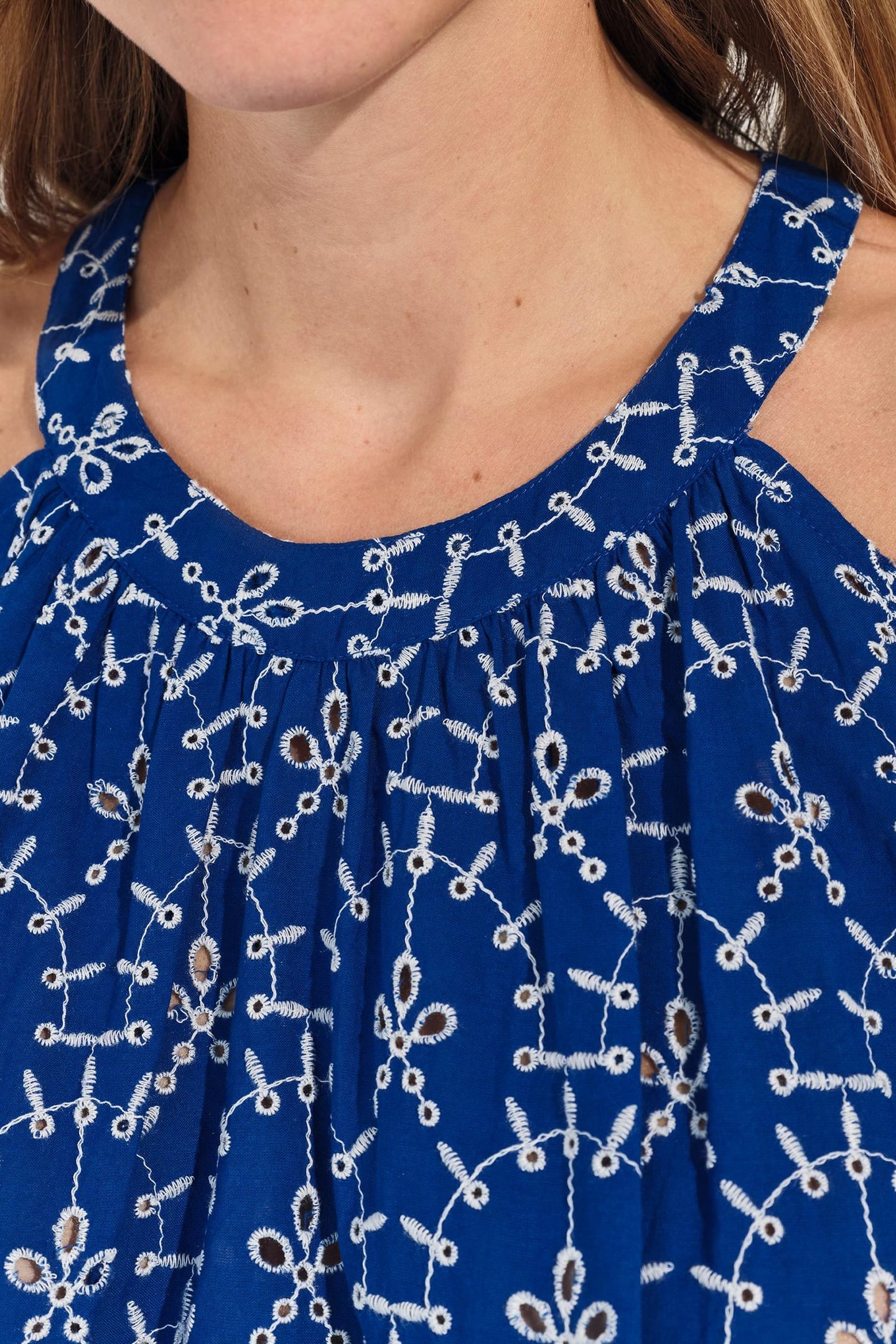 CORTES - BLUE SLEEVELESS TOP WITH ALL-OVER EMBROIDERY 10