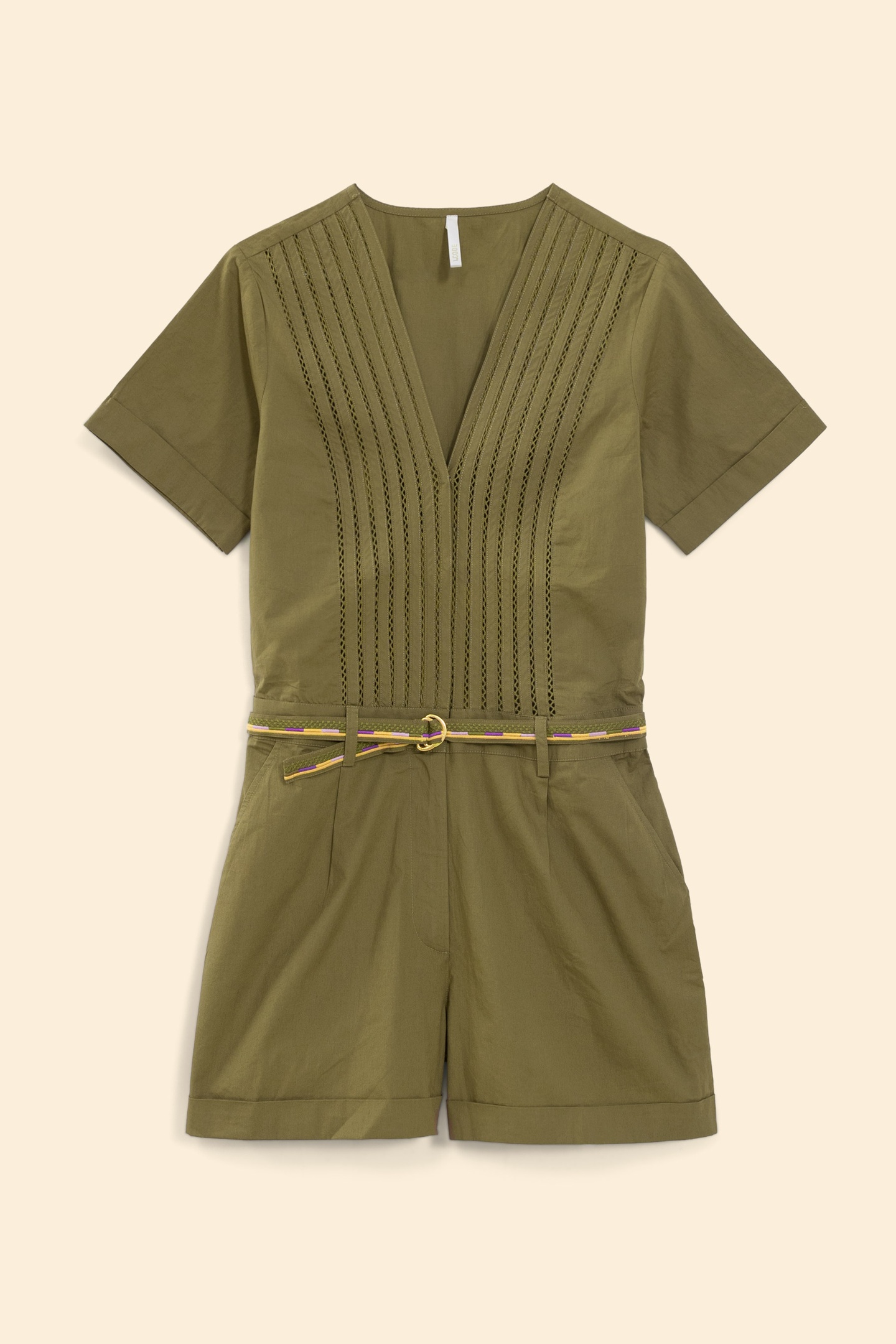 KHAKI PLAYSUIT WITH EMBROIDERED BELT KHAKI 3