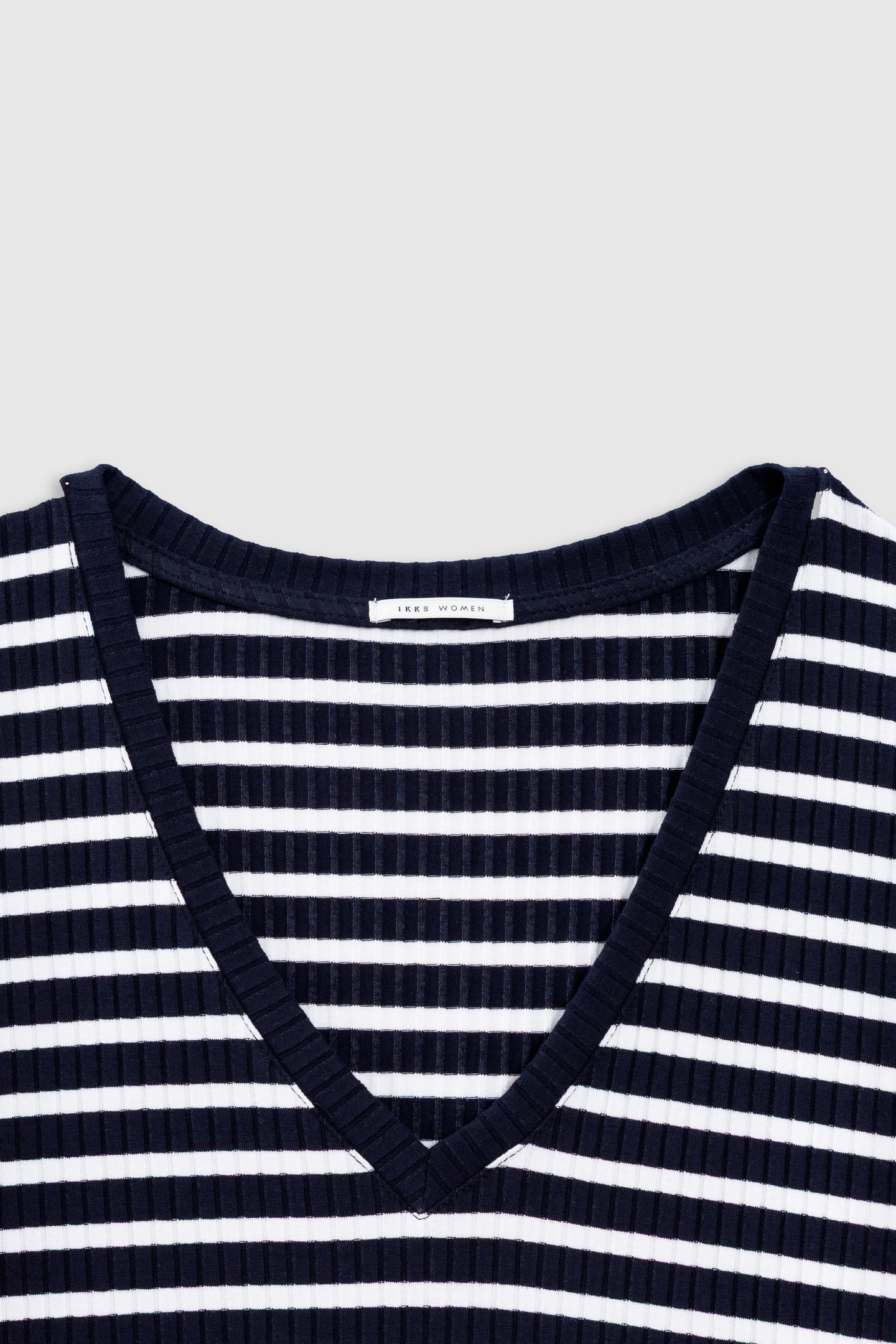 NAVY RIBBED T-SHIRT WITH ECRU STRIPES 2