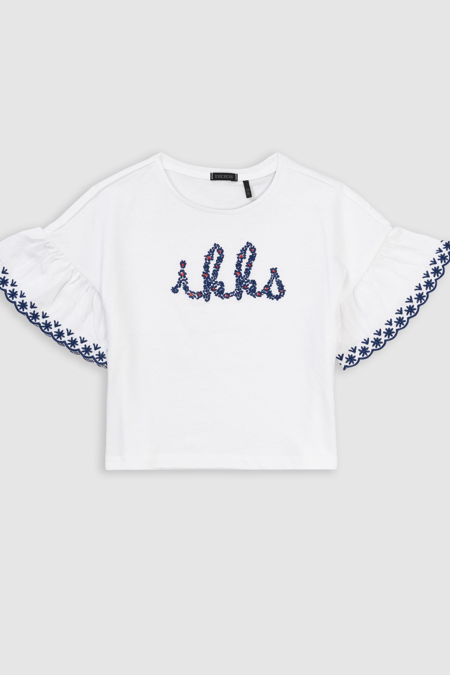 IKKS NAVY EMBROIDERED WHITE ORGANIC COTTON T-SHIRT 1
