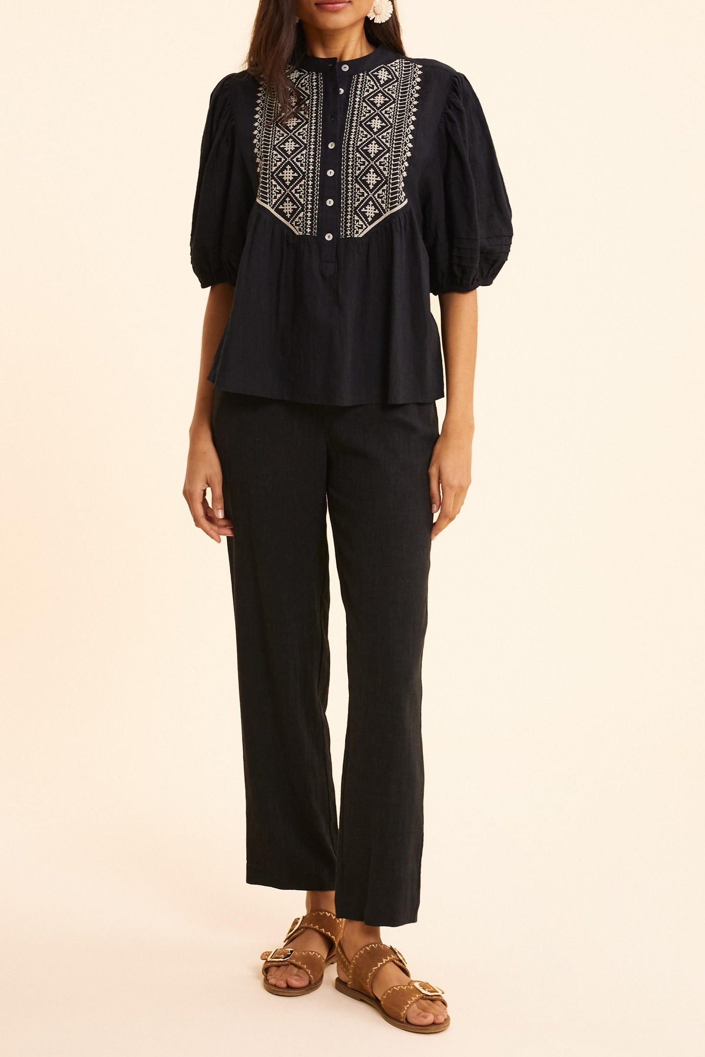 BLACK EMBROIDERED BIB BLOUSE BLACK 2