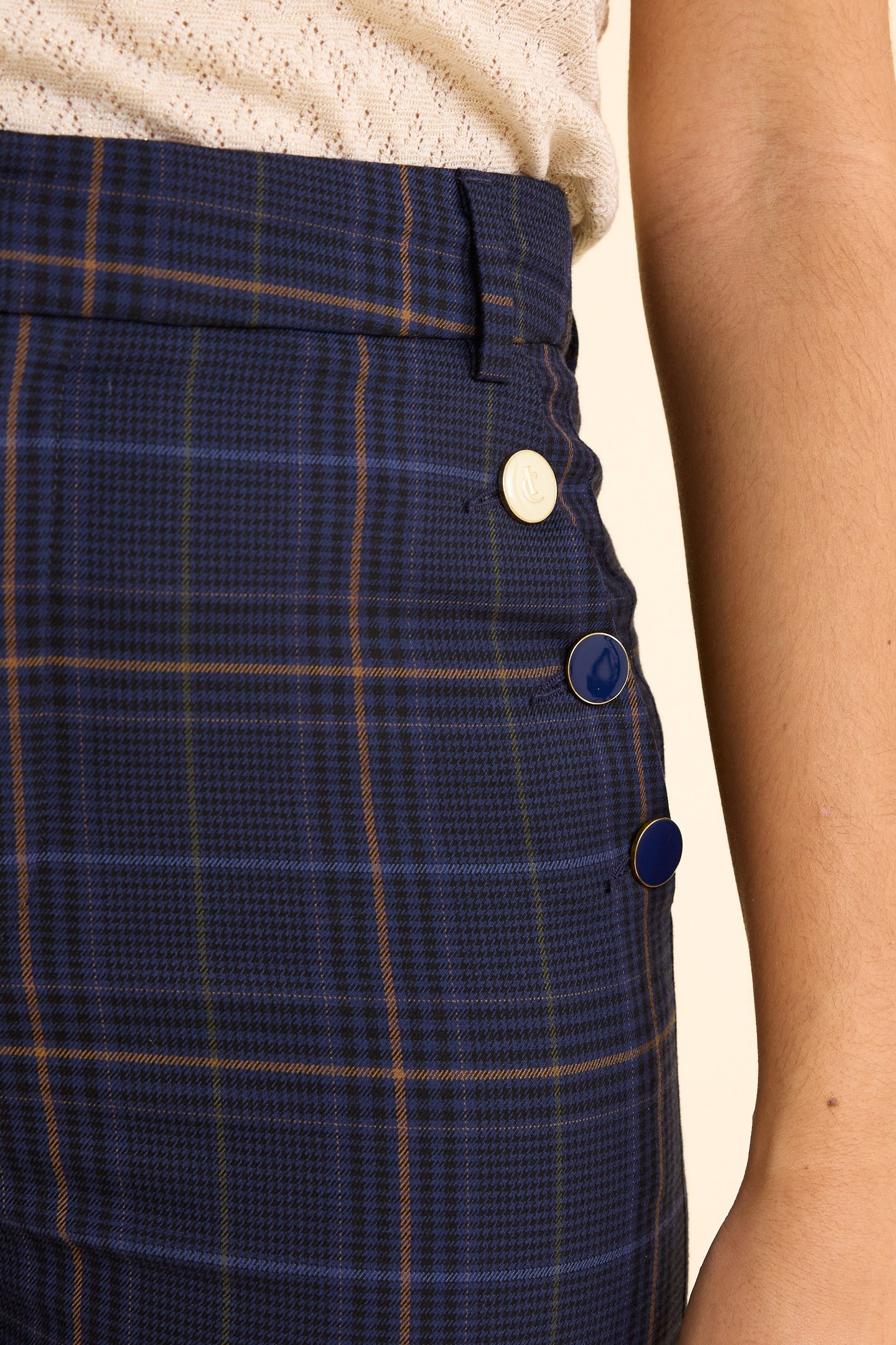 NAVY CHECK SUIT TROUSERS MARINE 6