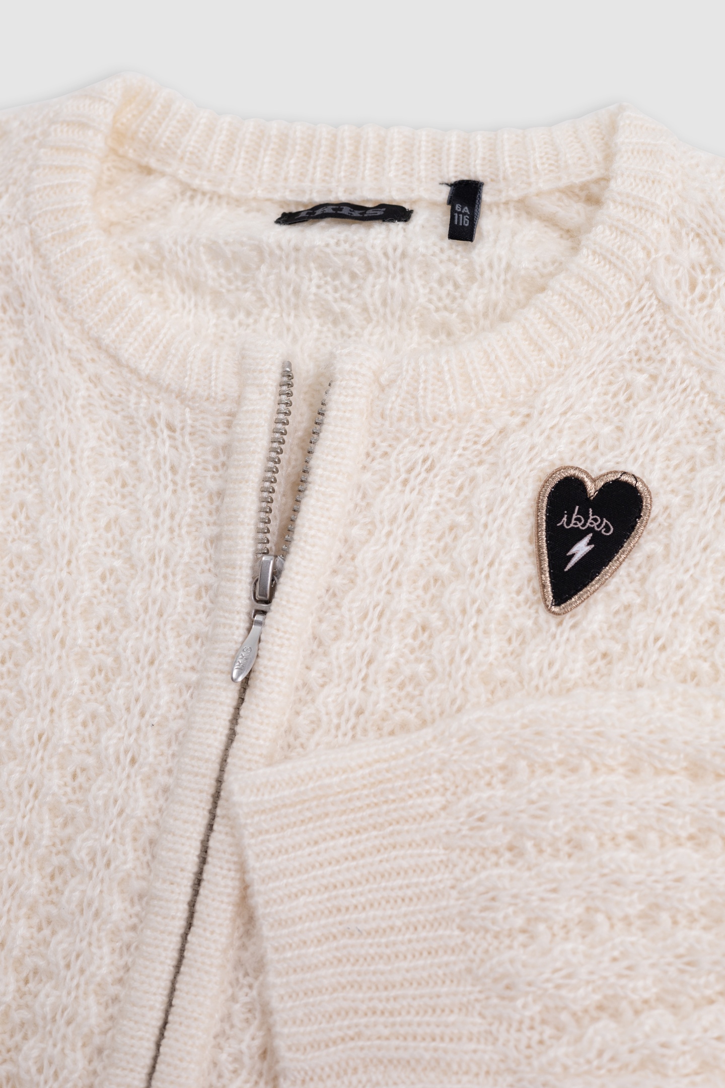GIRL'S ECRU CARDIGAN WITH ZIPPER AND FANCY OPENWORK KNIT 5