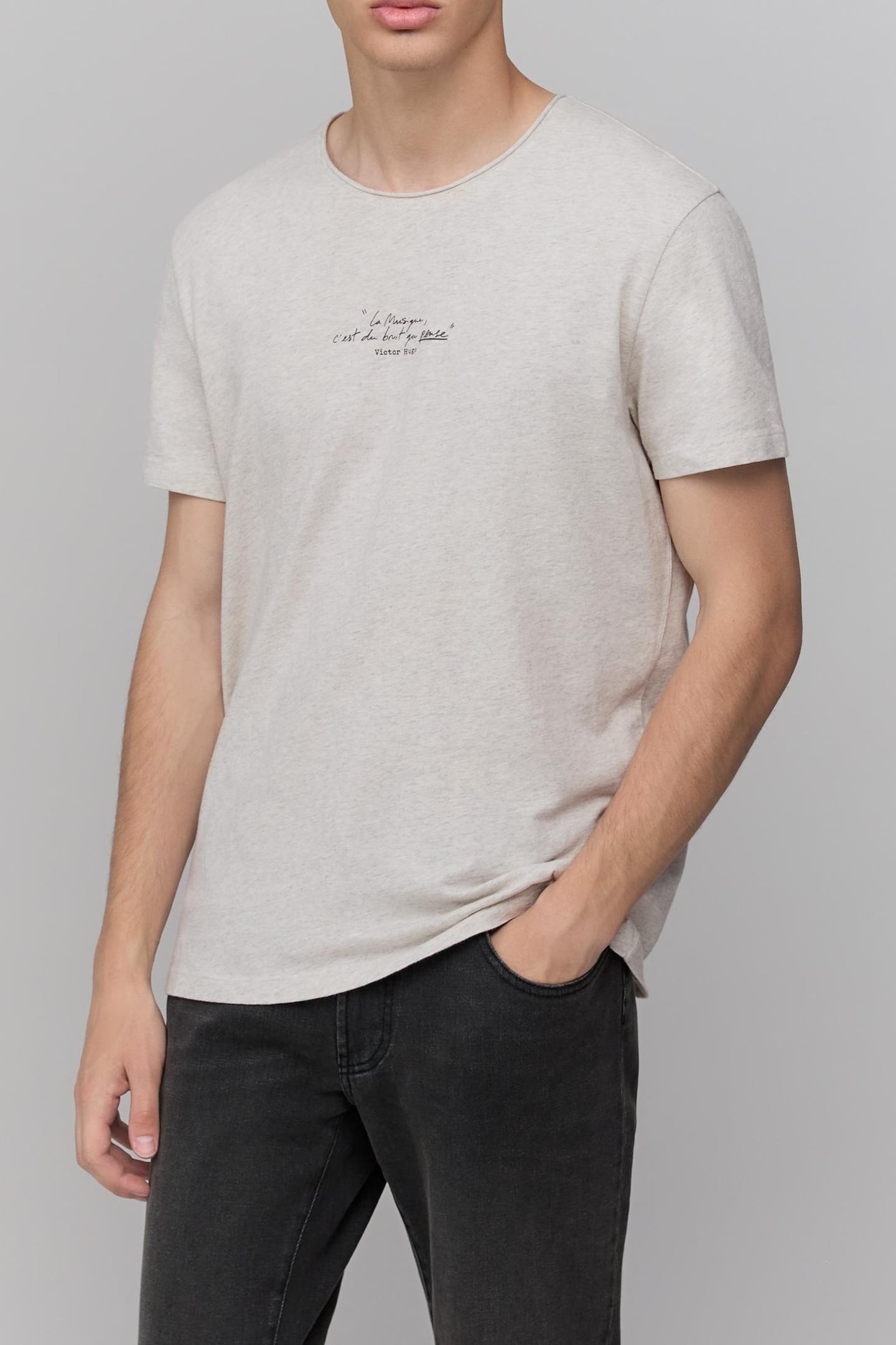 LIGHT GREY MARL UPCYCLED T-SHIRT WITH PRINT SLOGAN 2