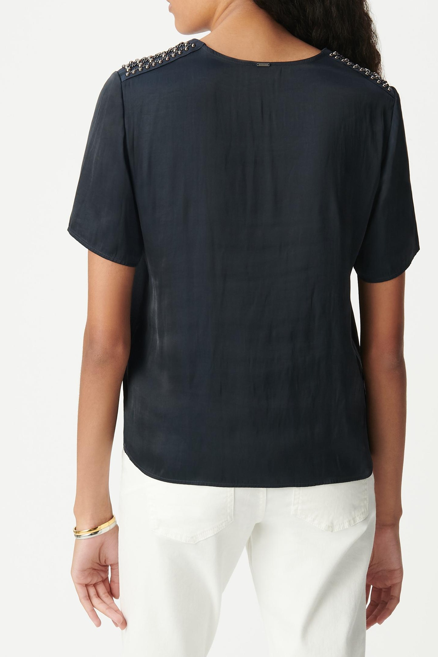 CRUMPLED NAVY TOP WITH JEWELLED SHOULDERS 3