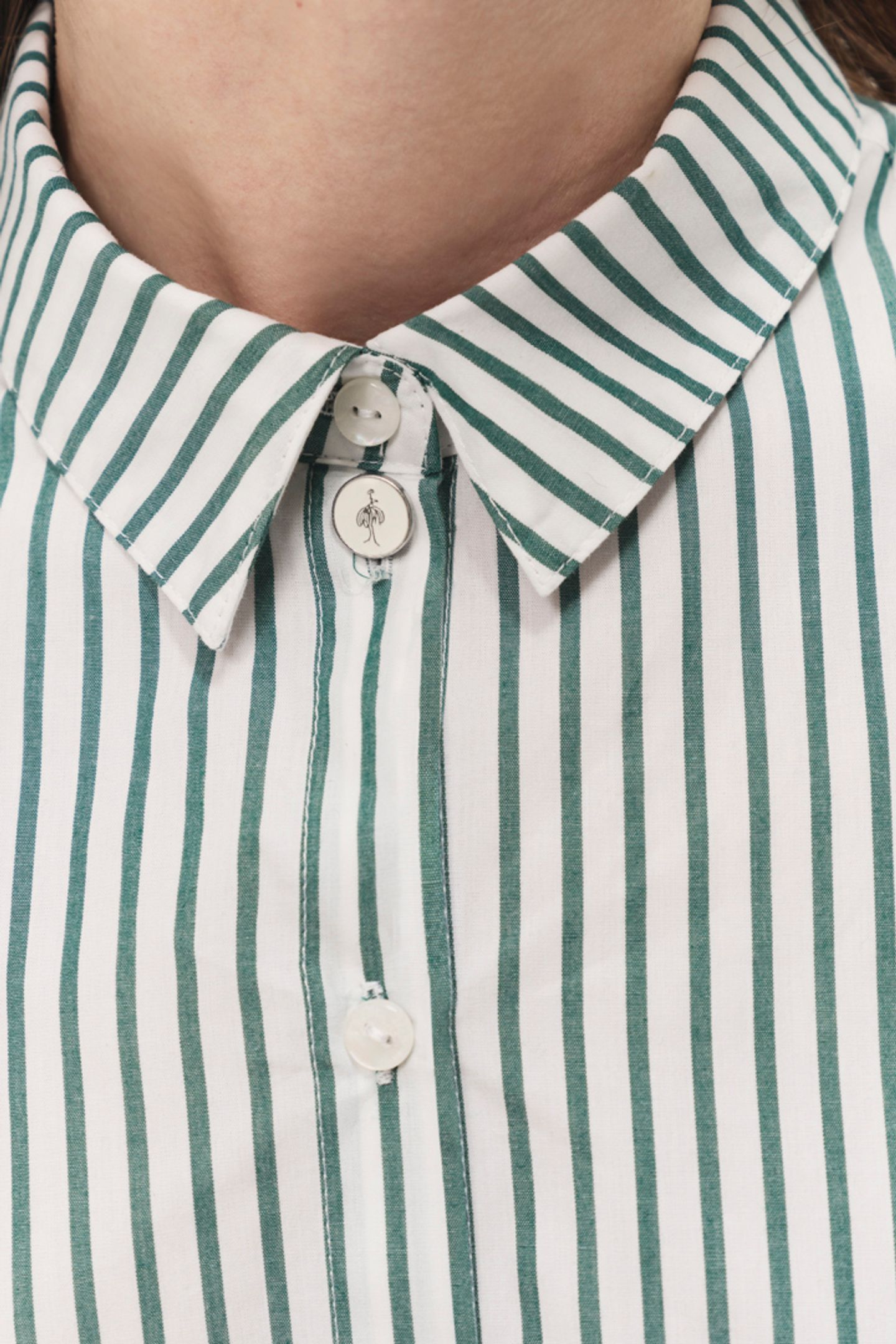 CELESTE - ECRU POPLIN SHIRT WITH EVERGREEN STRIPE PATTERN 5