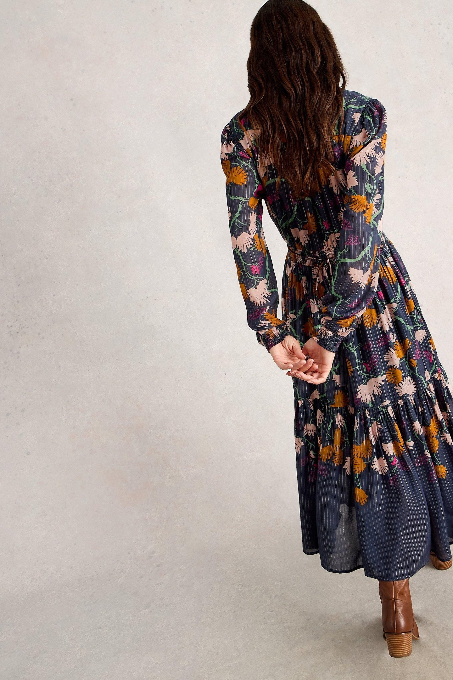 YUKI METALLIC MIDI DRESS NAVY MULTI 2