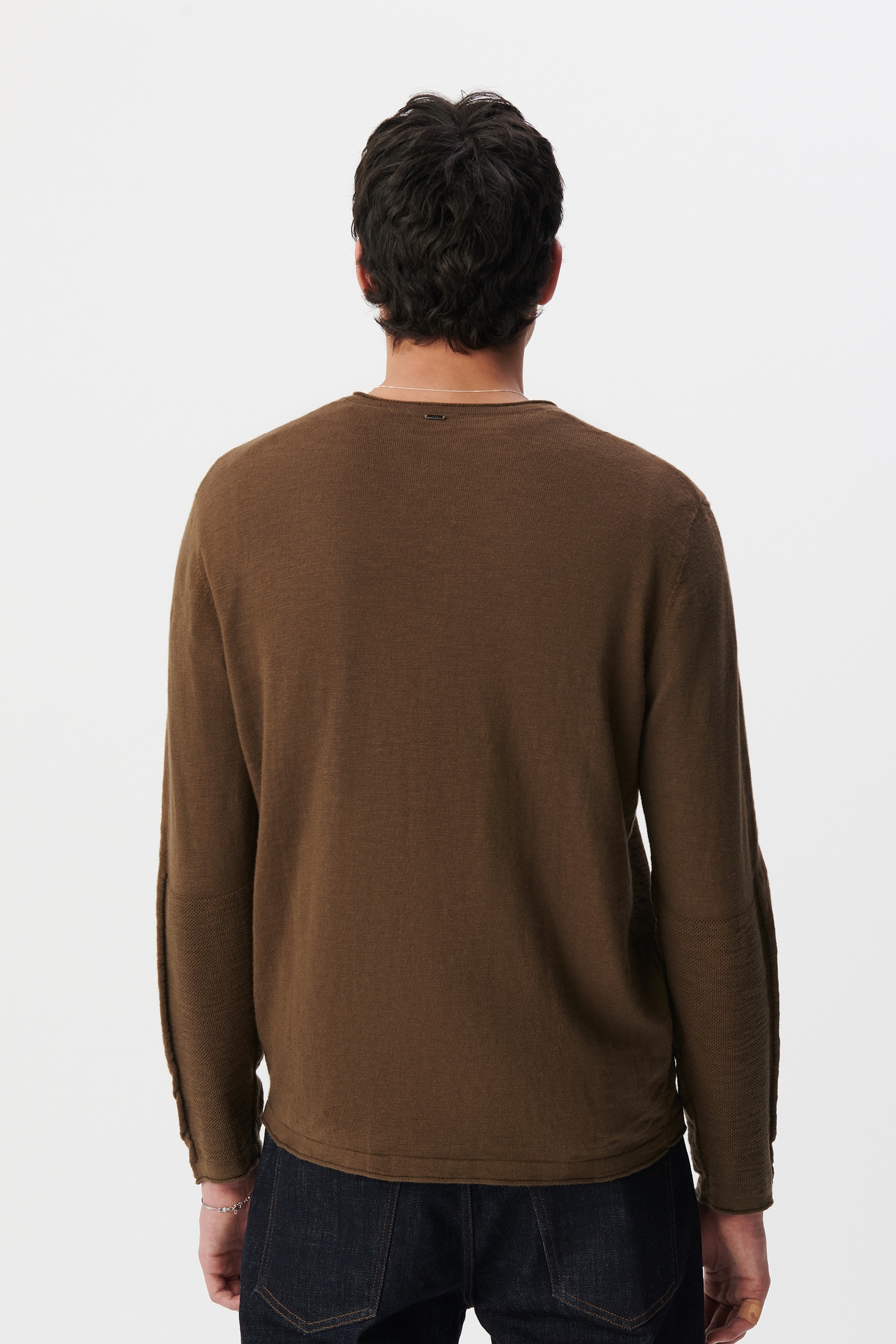 KHAKI ORGANIC COTTON FINE KNIT BUTTON-NECK SWEATER 3