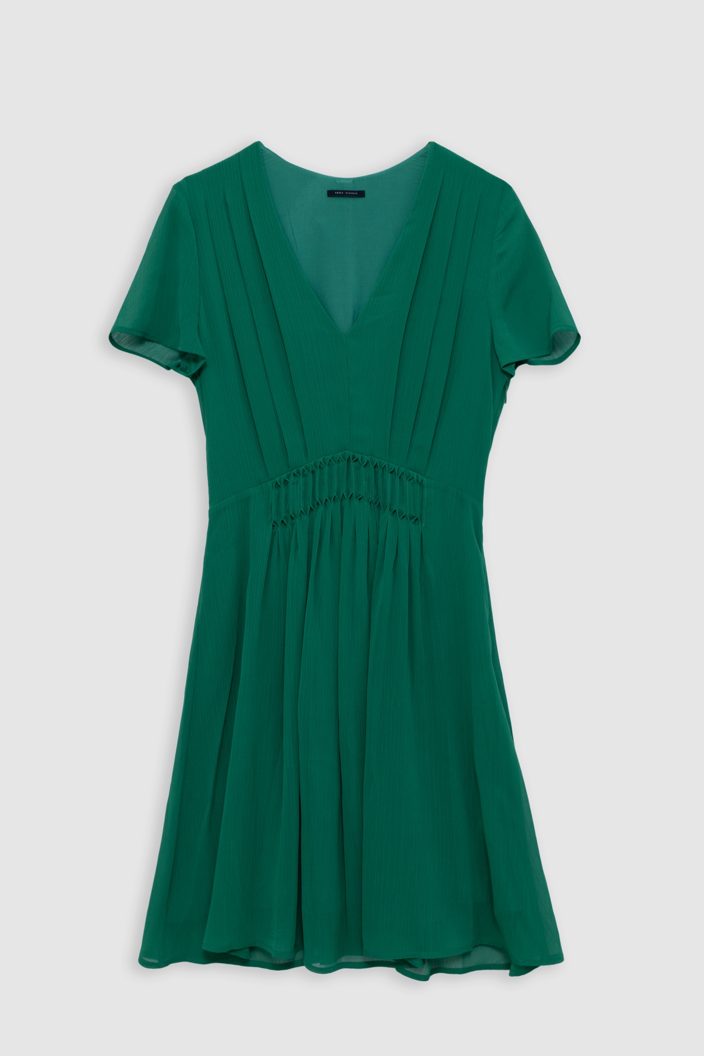 GREEN RECYCLED POLYESTER DRESS WITH PLEATED WAIST 4