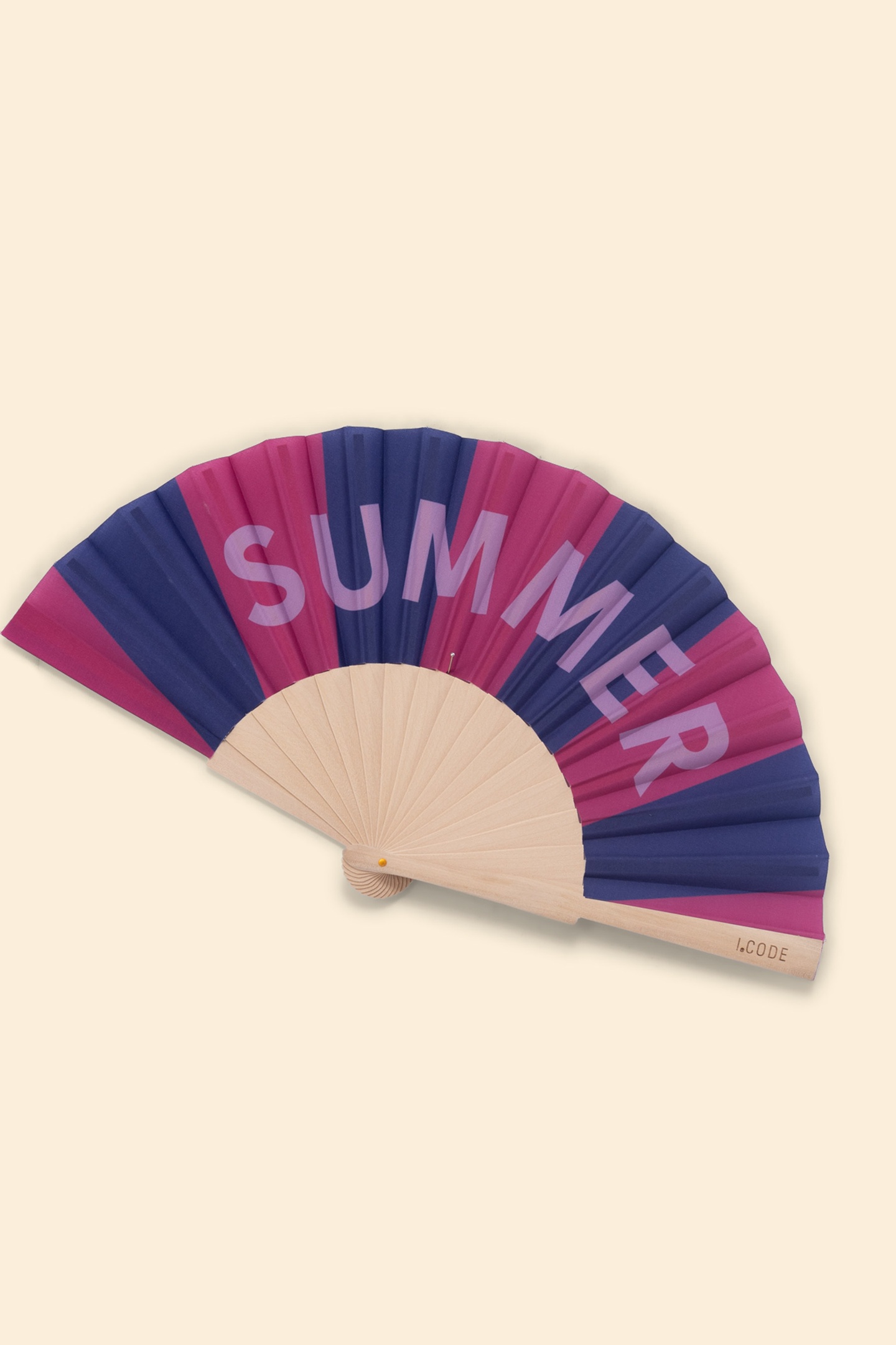 WOODEN FAN WITH MESSAGE AND BLUE STRIPES INDIGO 1