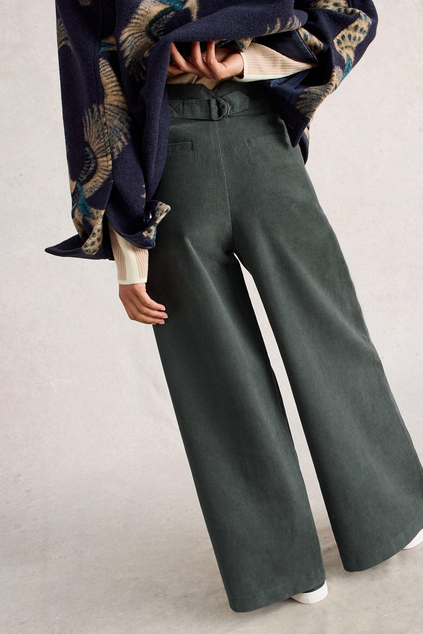 SASHA CORD WIDE LEG TROUSER DARK GREEN 2