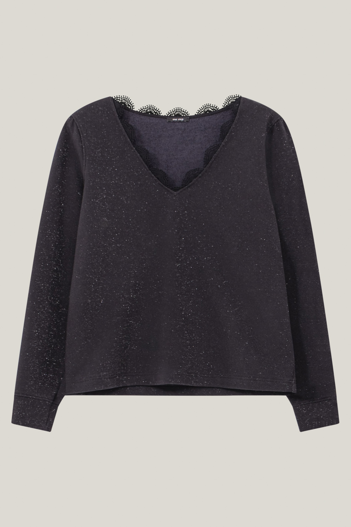MANTE - BLACK FLEECE SWEATSHIRT WITH SEQUINED LACE COLLAR 1