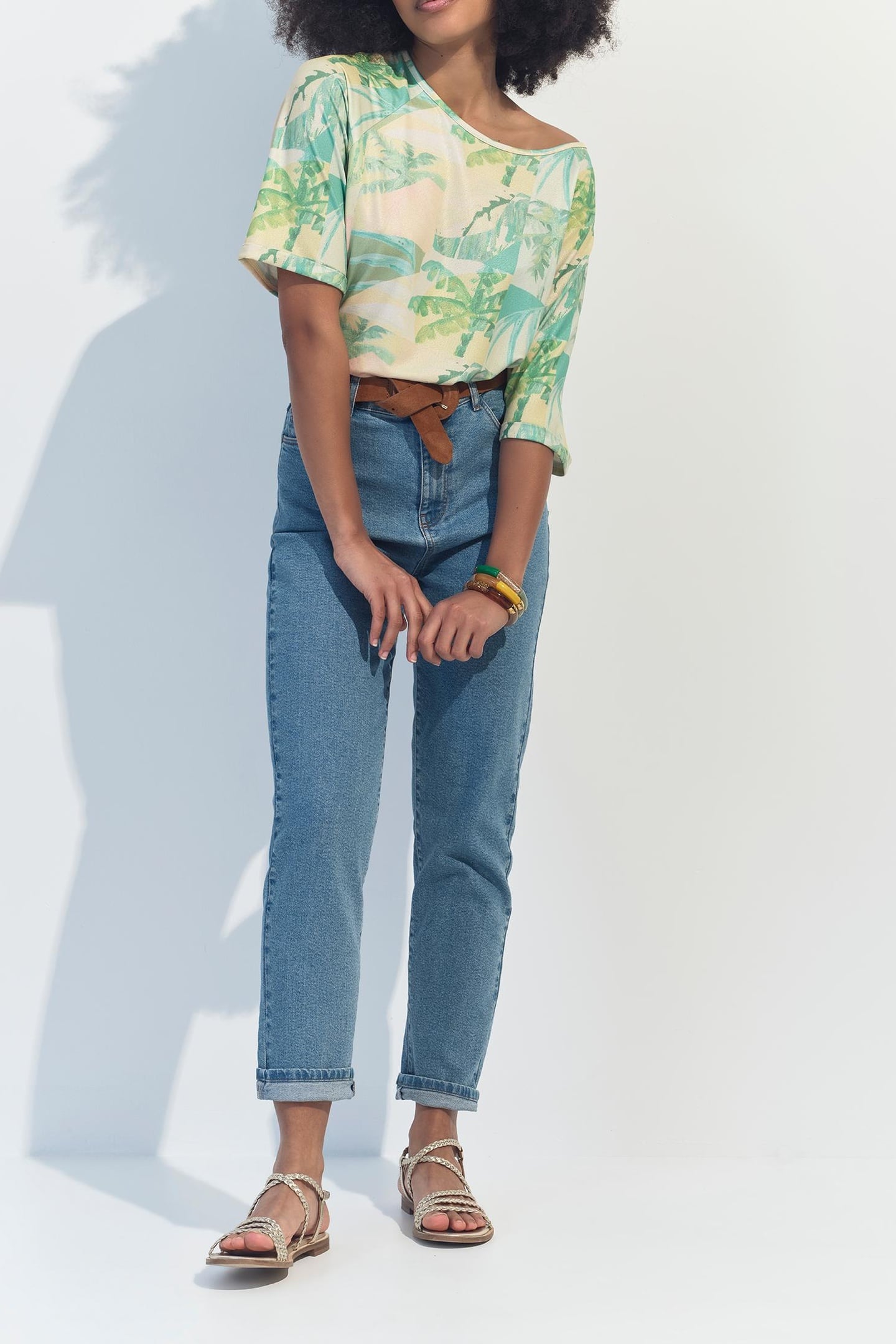 MANU - YELLOW WATERCOLOUR OASIS PRINT T-SHIRT 1