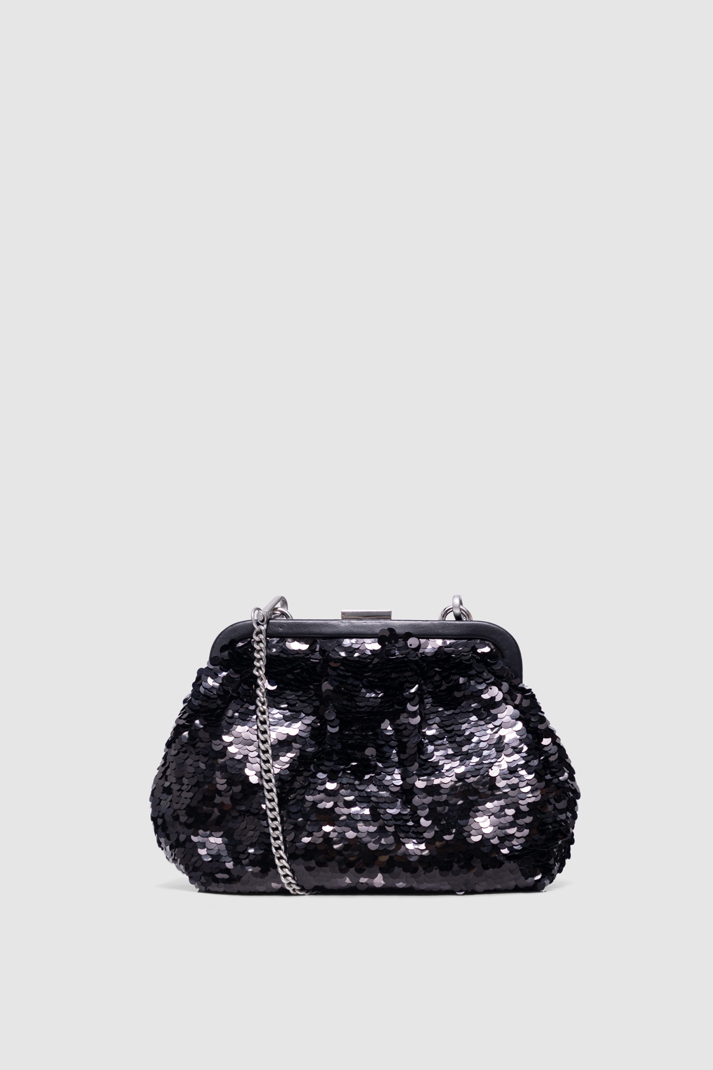 BLACK SEQUIN CLUTCH BAG WITH REMOVABLE HANDLE 1