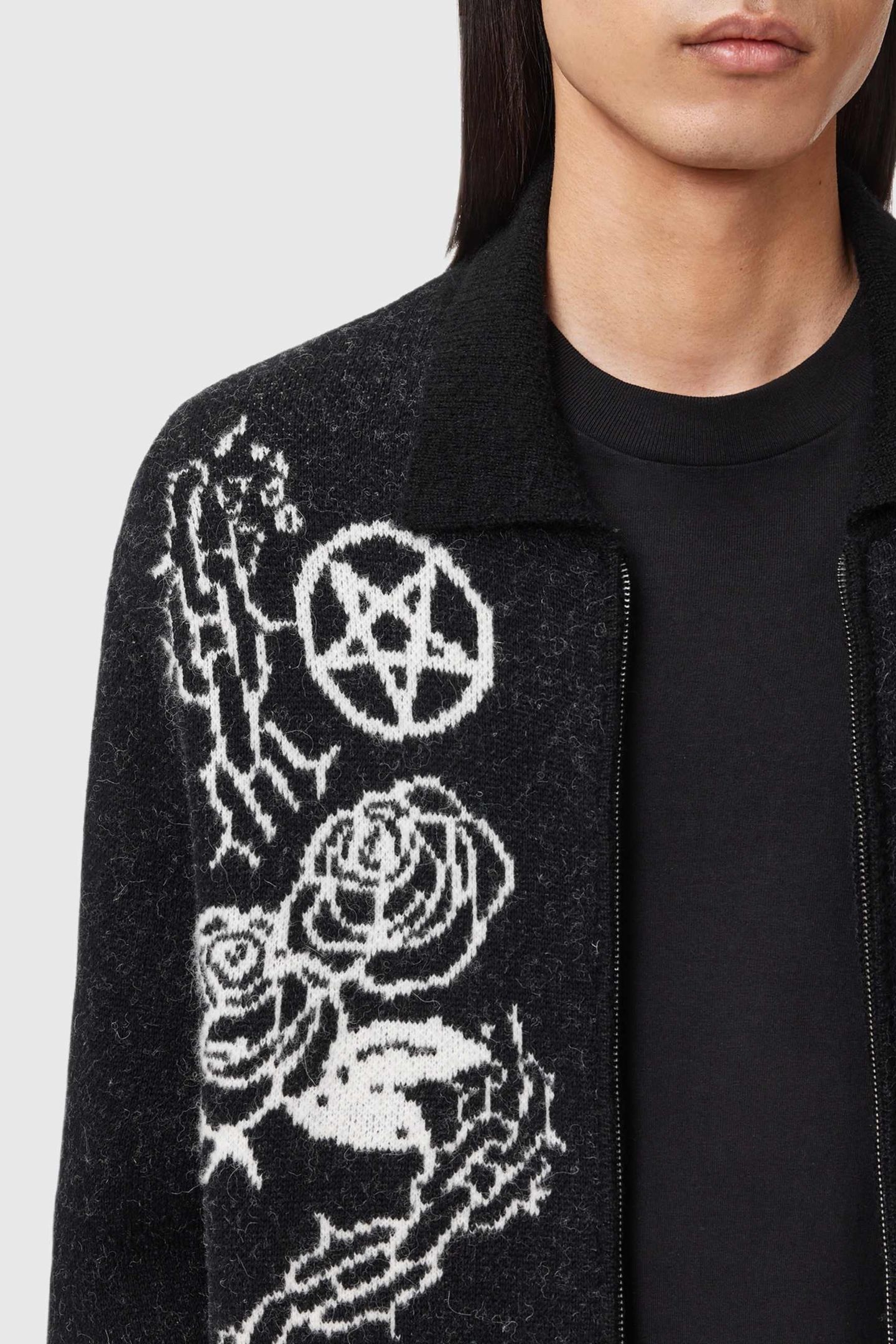 WARNER CARDIGAN CINDER BLACK/WHITE 8