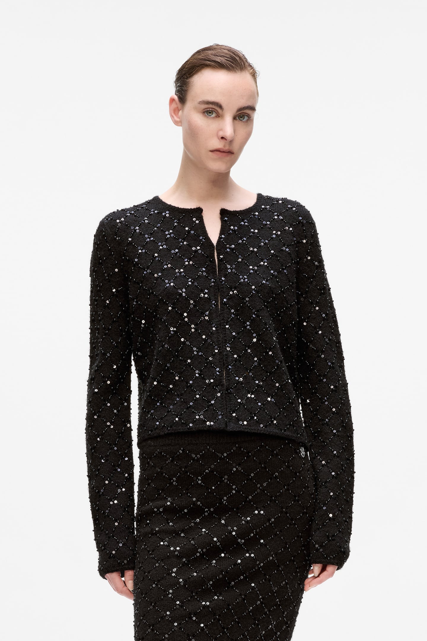 BLACK EMBELLISHED KNIT CARDIGAN 1