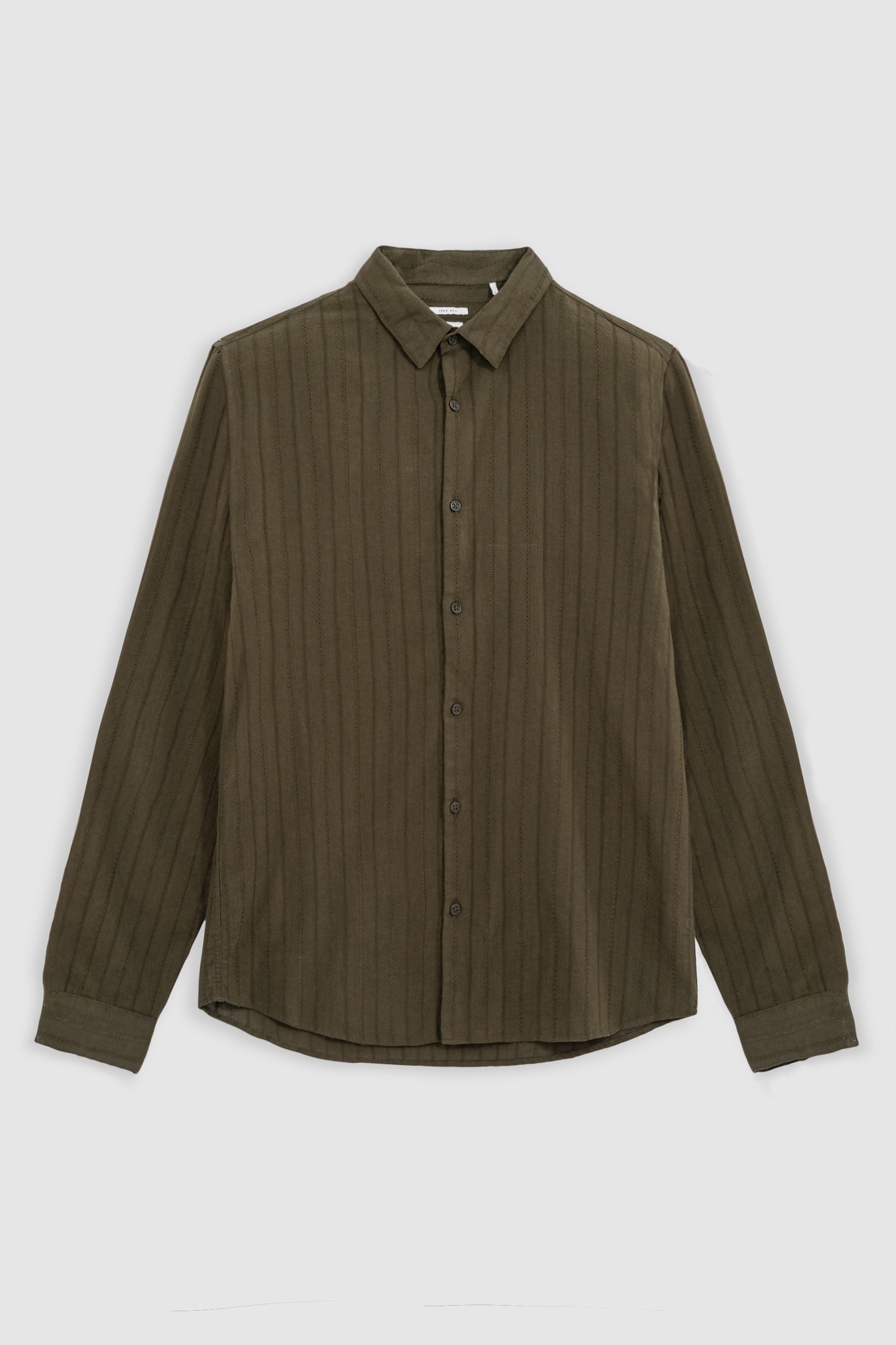 KHAKI ORGANIC COTTON SLIM SHIRT, STRIPED EMBROIDERY 5