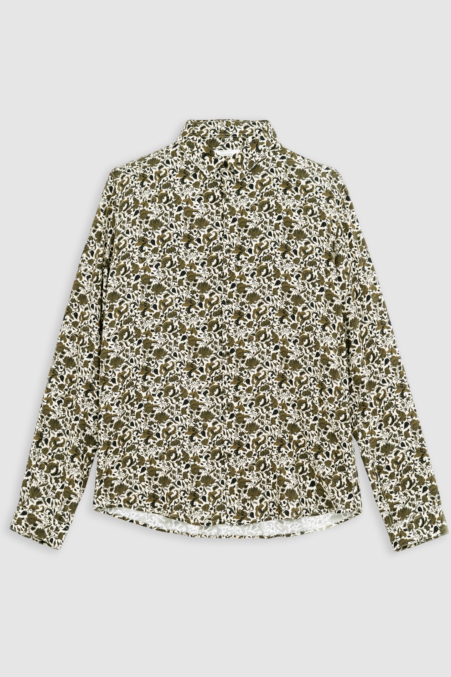 KHAKI SLIM SHIRT WITH FLORAL SKULL PRINT 4