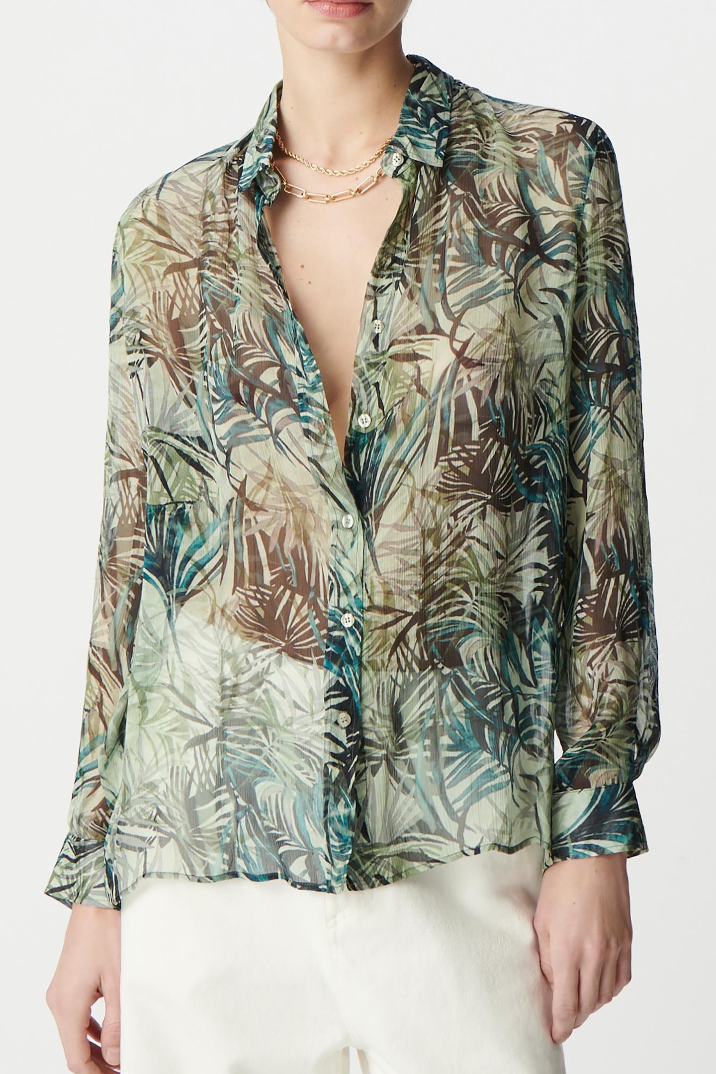 TURQUOISE FOLIAGE PRINT SHIRT 2