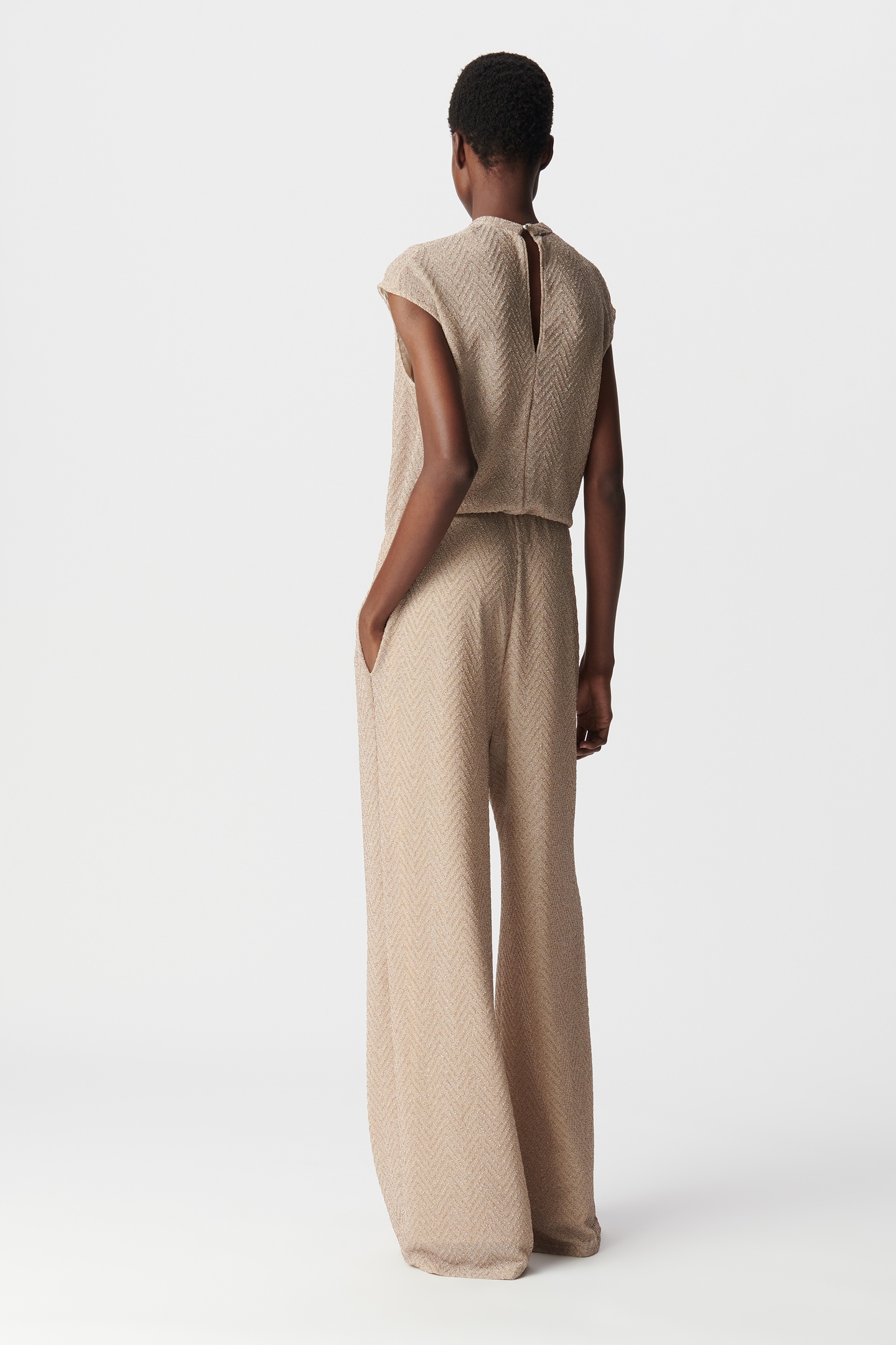 HERRINGBONE PATTERN GOLD JUMPSUIT 2