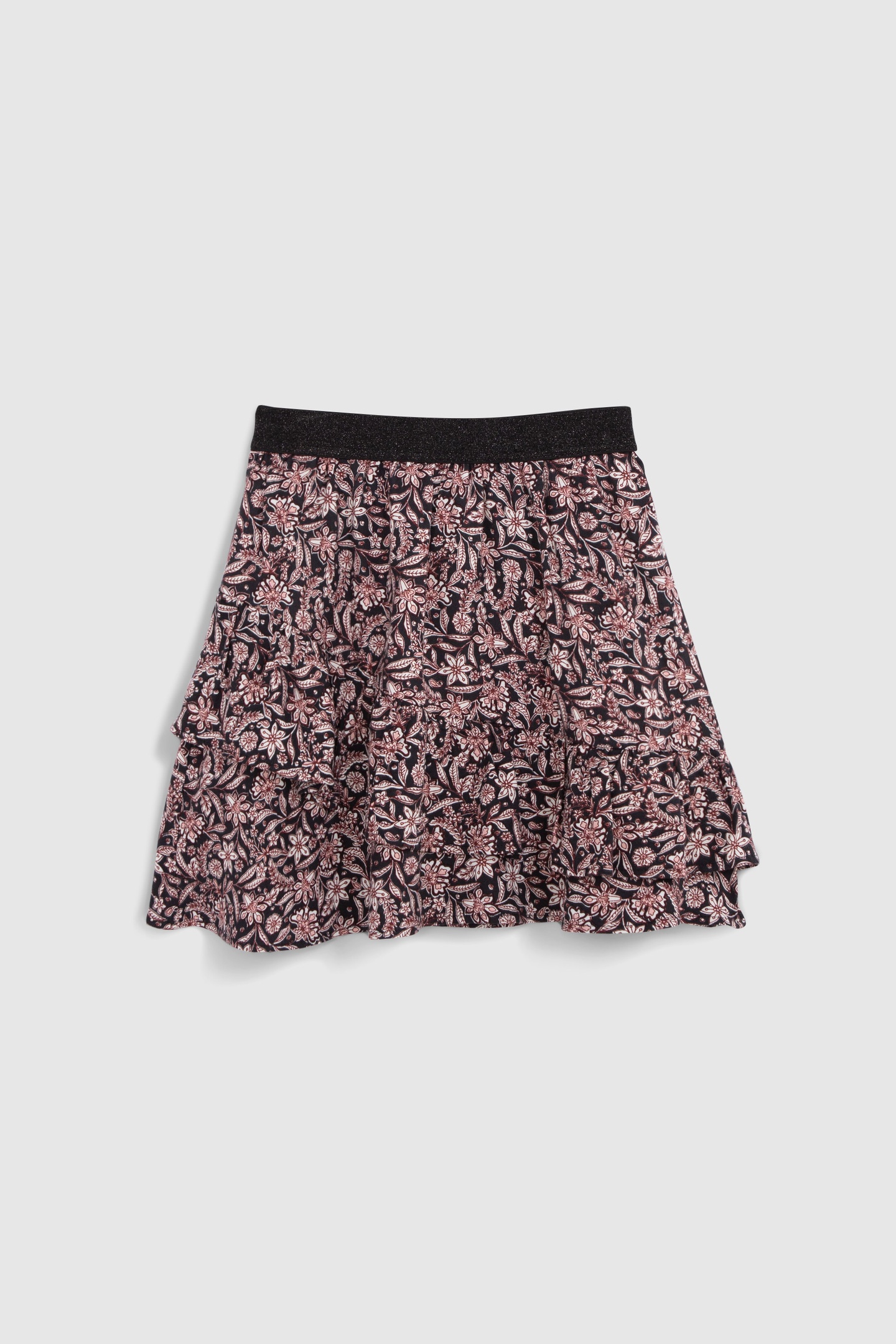 BLACK BAROQUE FLORAL PRINT SKIRT FOR GIRLS 1