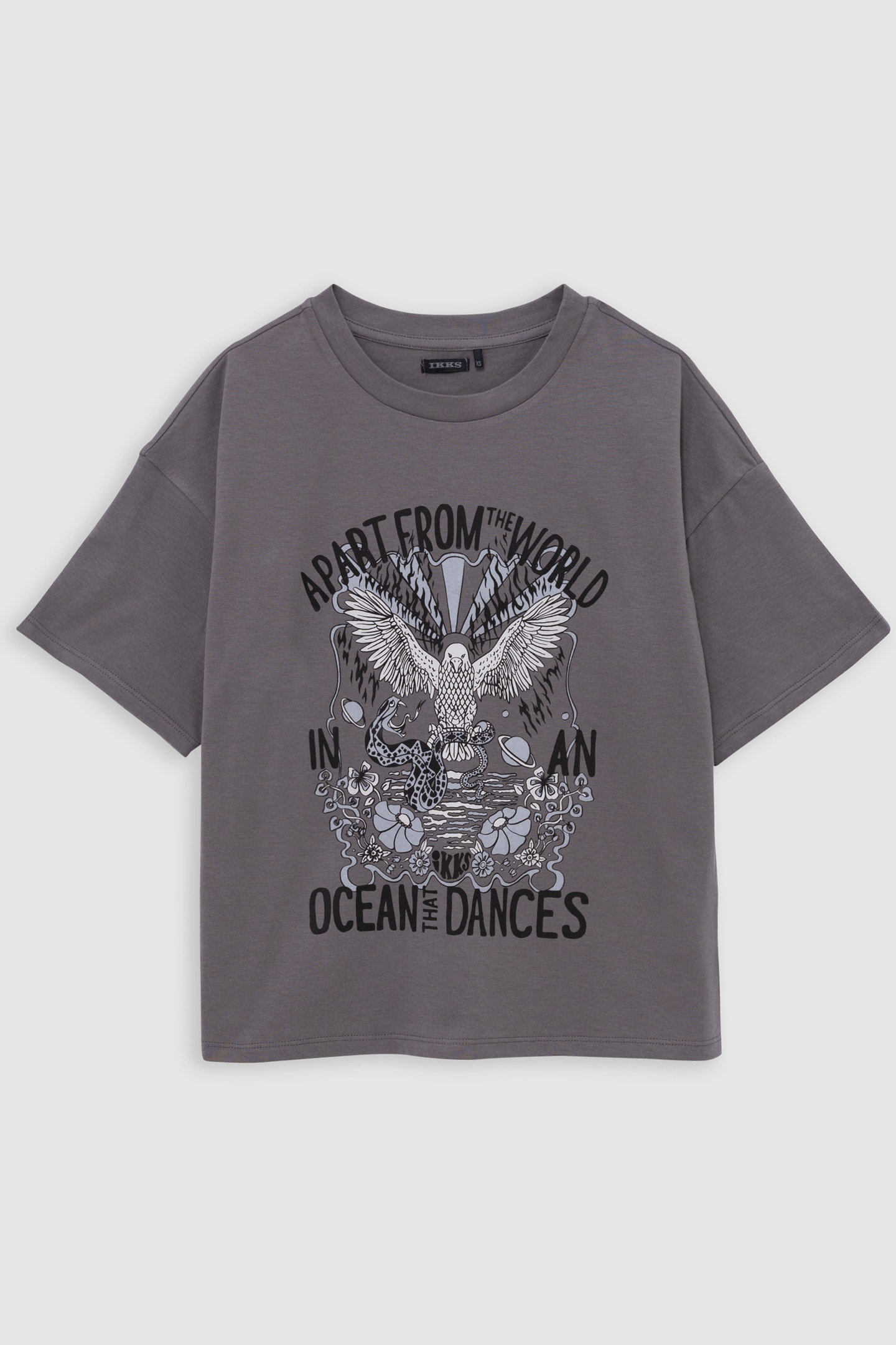 GIRL'S VISUAL EAGLE T-SHIRT IN GREY ORGANIC COTTON 1