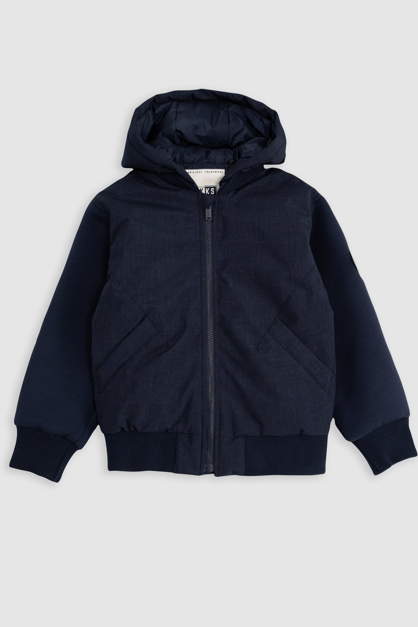 NAVY TWO-MATERIAL HOODED BOMBER 1