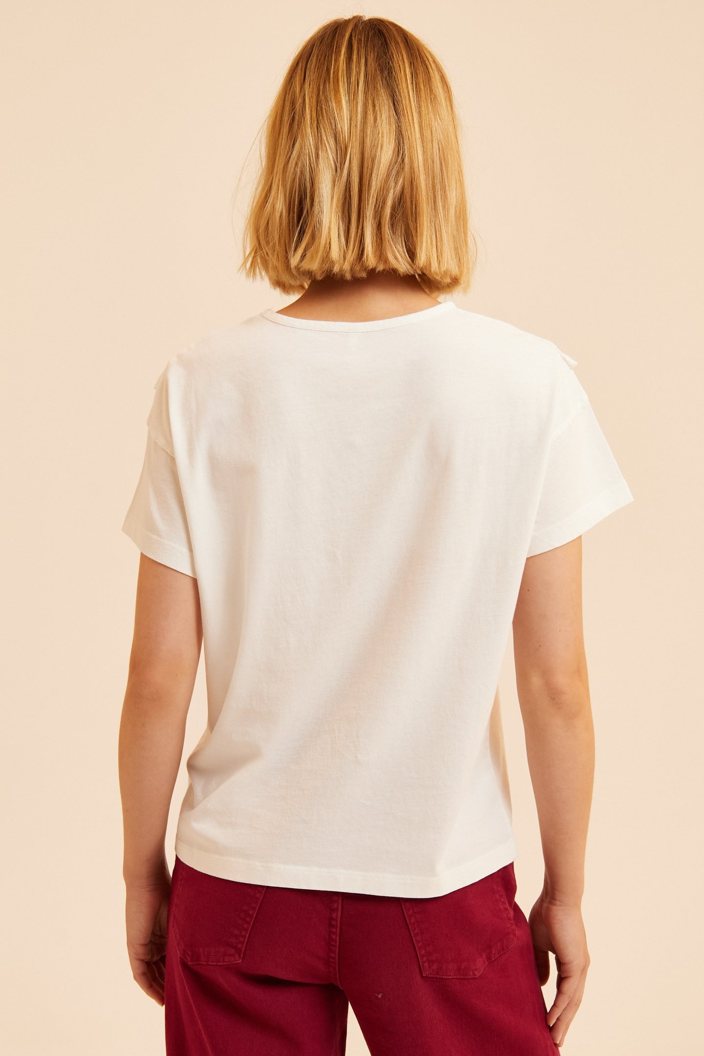 WHITE FLORAL EMBROIDERY T-SHIRT ECRU 2