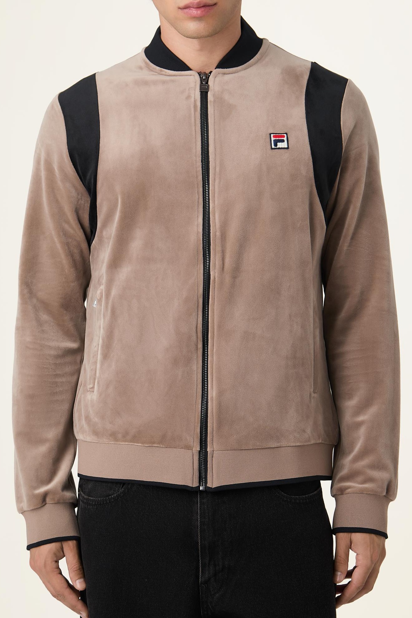 ADRIANO REGULAR VELOUR TRACK JACKET TAUPE GRAY-BLACK 1