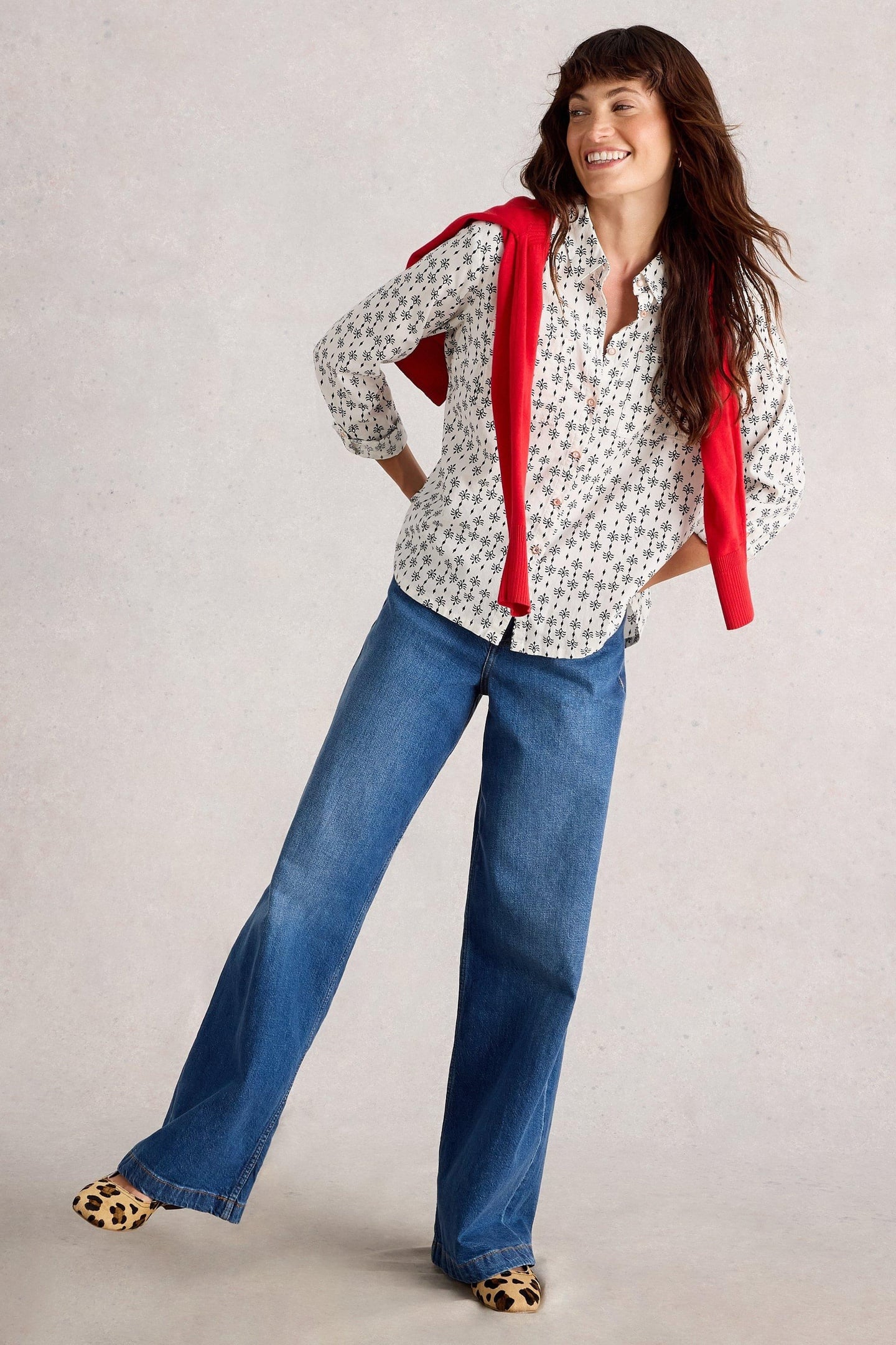 SOPHIE ORGANIC COTTON SHIRT WHITE PRINT 1