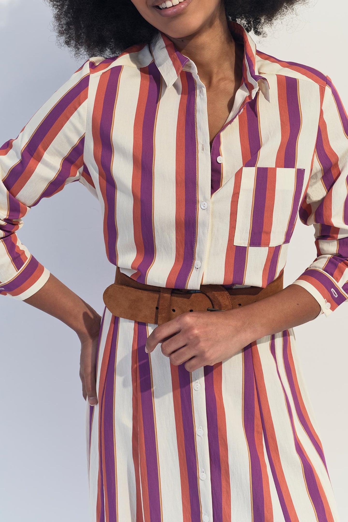CHRISTA - ECRU SHIRT WITH COLOURED STRIPES 3