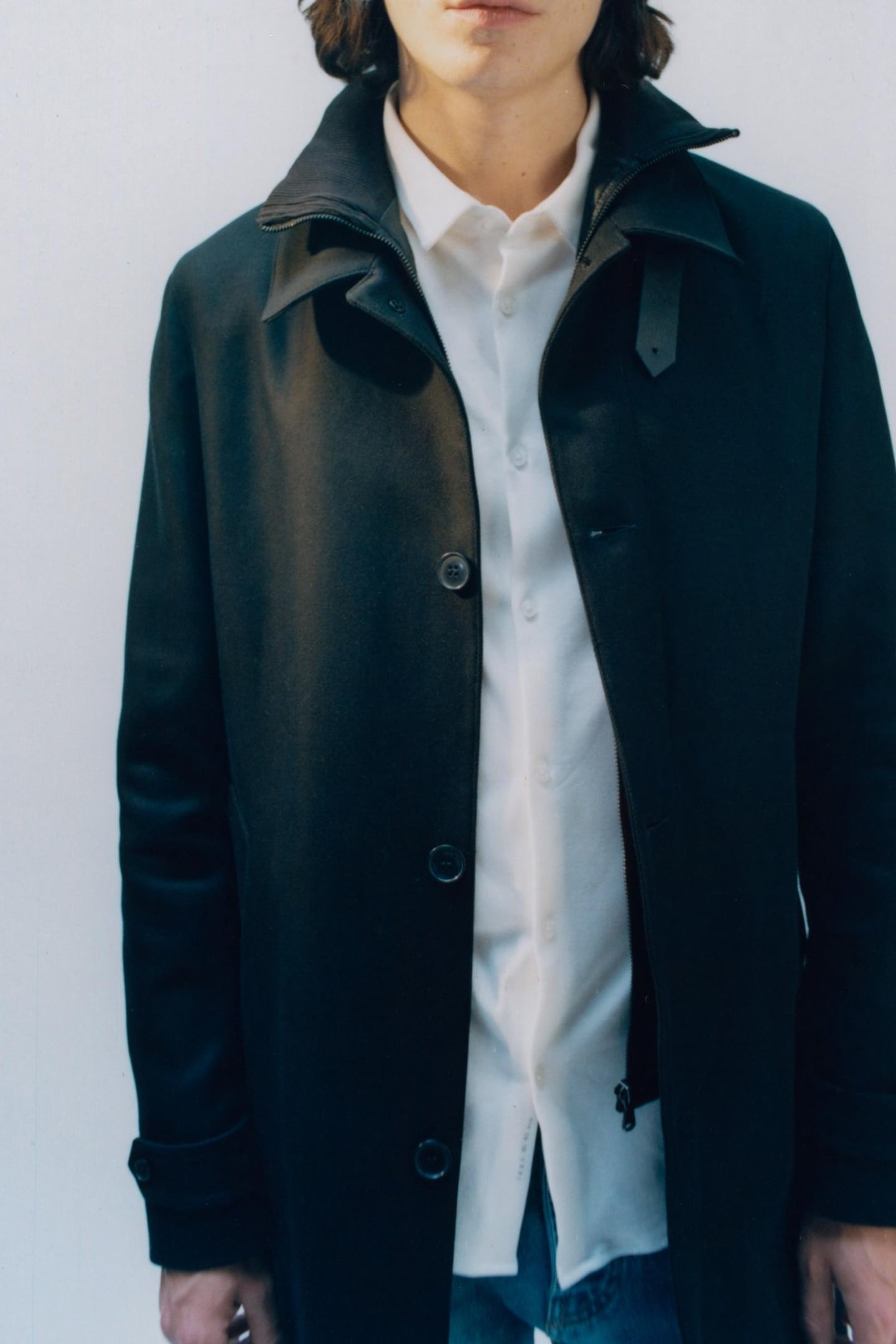 BLACK TRENCH COAT WITH DETACHABLE HOOD FACING 9