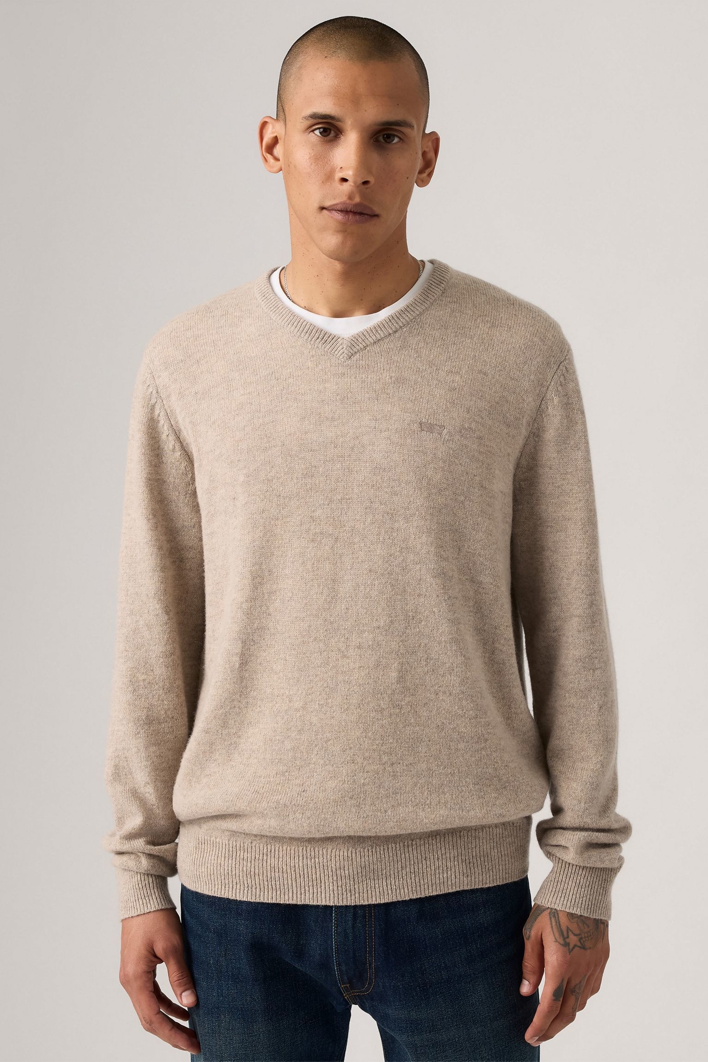 V NECK HM SWEATER FUNGI HEATHER 3