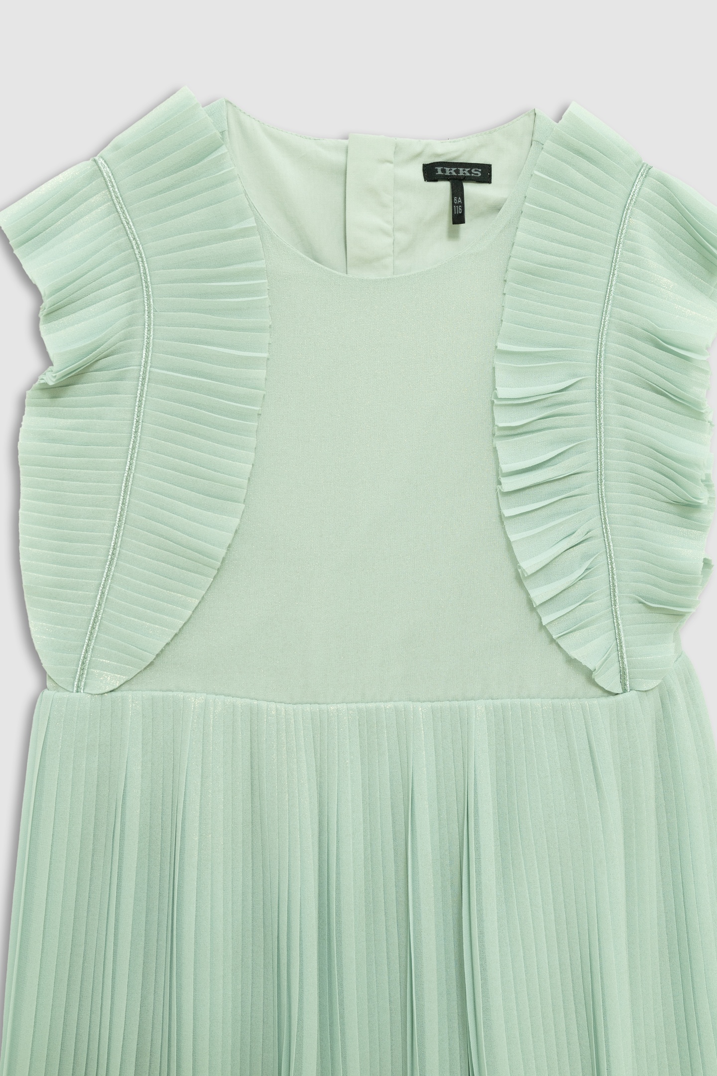 WATER-GREEN IRIDESCENT PLEATED RUFFLED DRESS 3