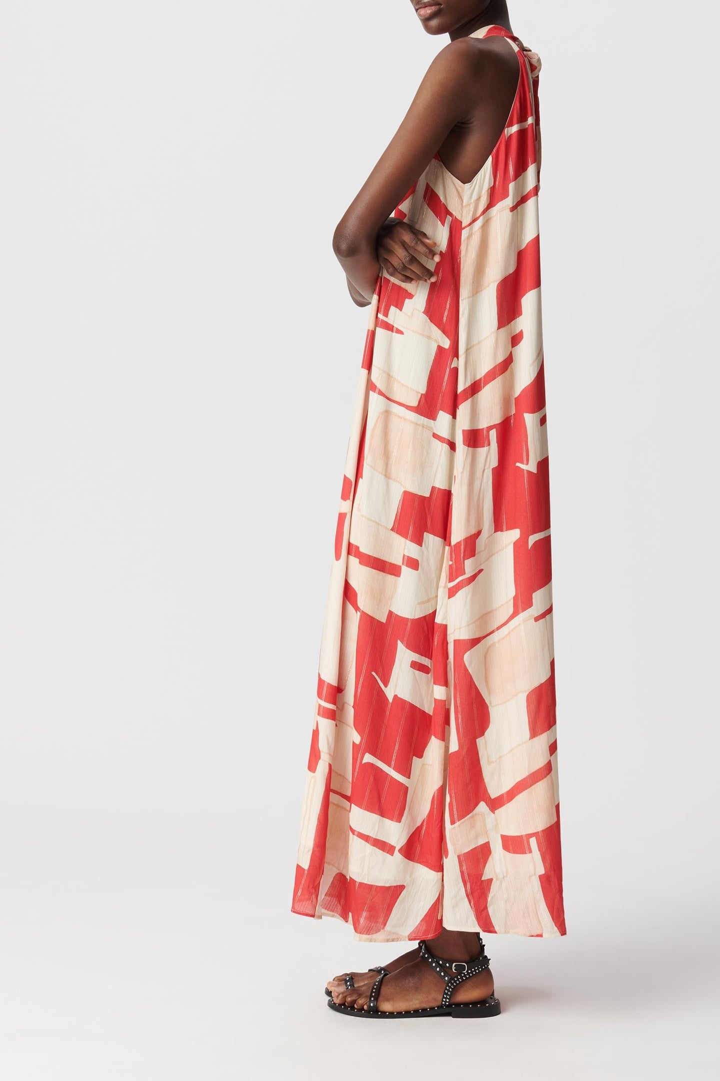 RED GEOMETRIC PRINT MAXI DRESS 4