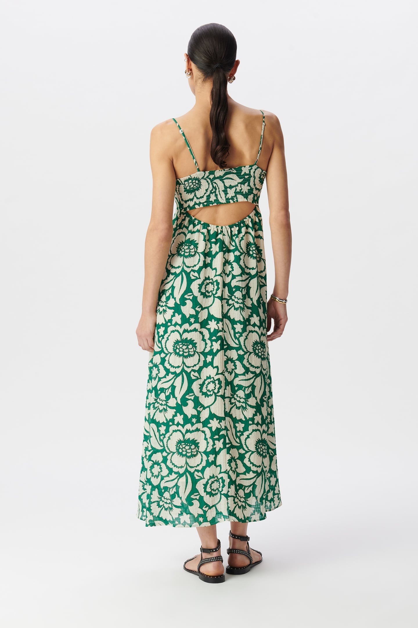 GREEN MAXI DRESS WITH TROPICAL PRINT 3
