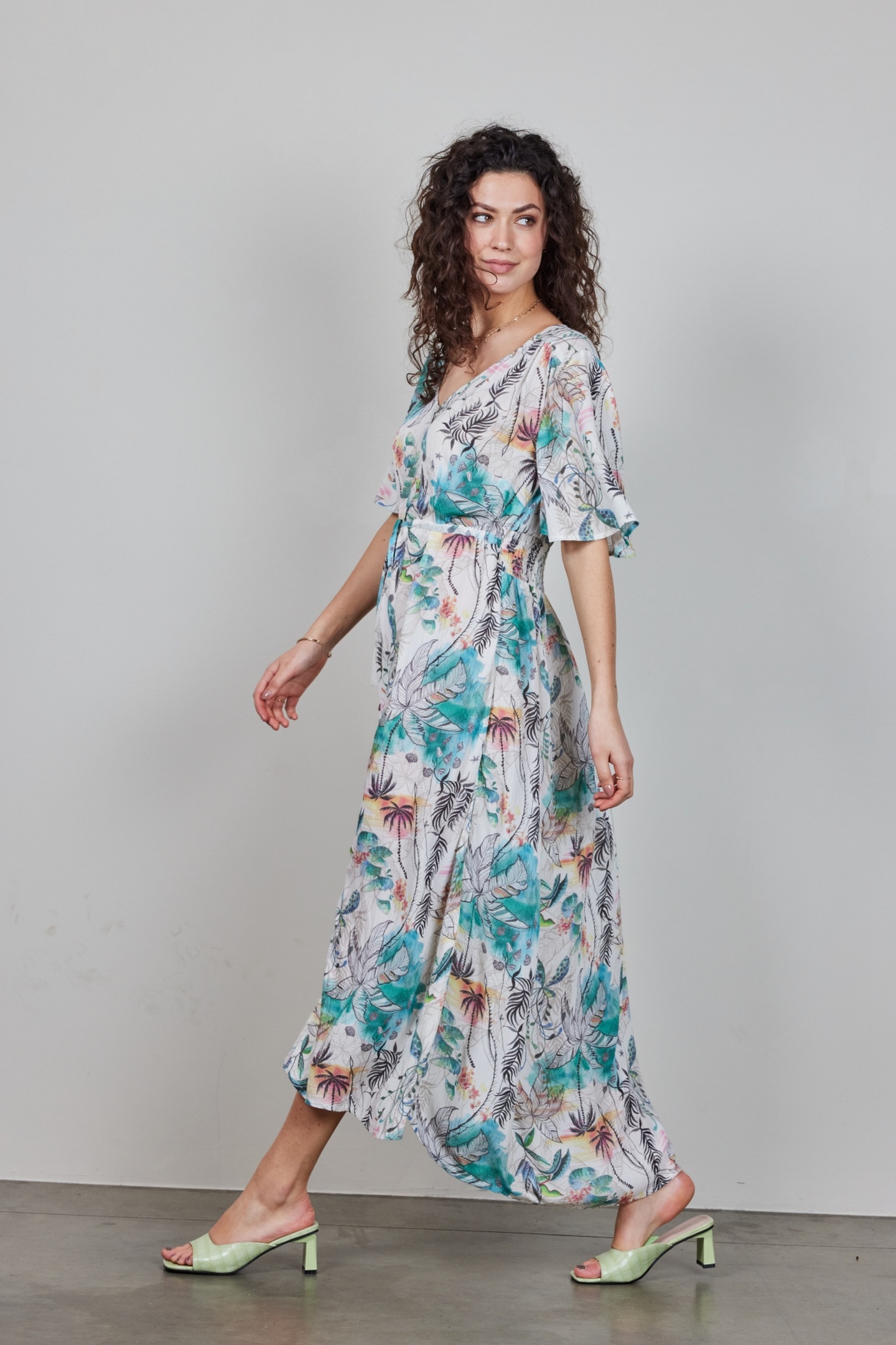 MAXI DRESS JAZZY IN OFFWHITE WITH PALM FESTIVAL PRINT 5