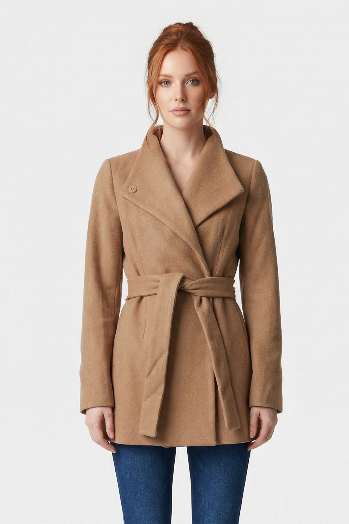 PLATFORM FELT CROSSOVER COAT CAMEL 1