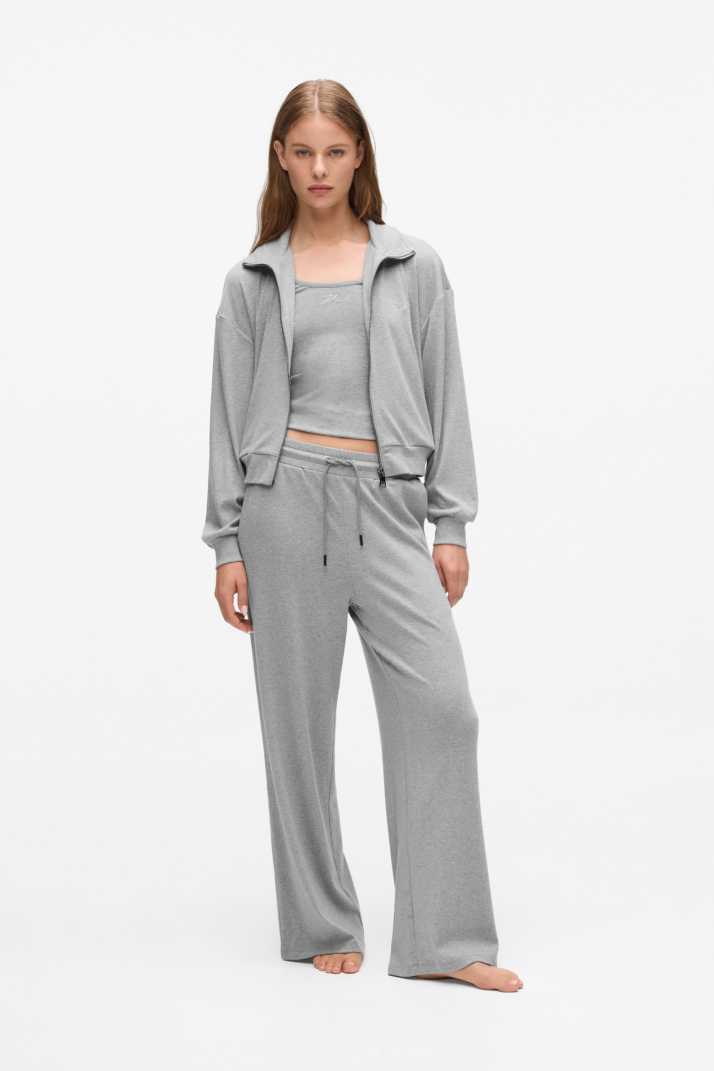MEDIUM GREY MELANGE SIGNATURE LUREX ZIP UP 2