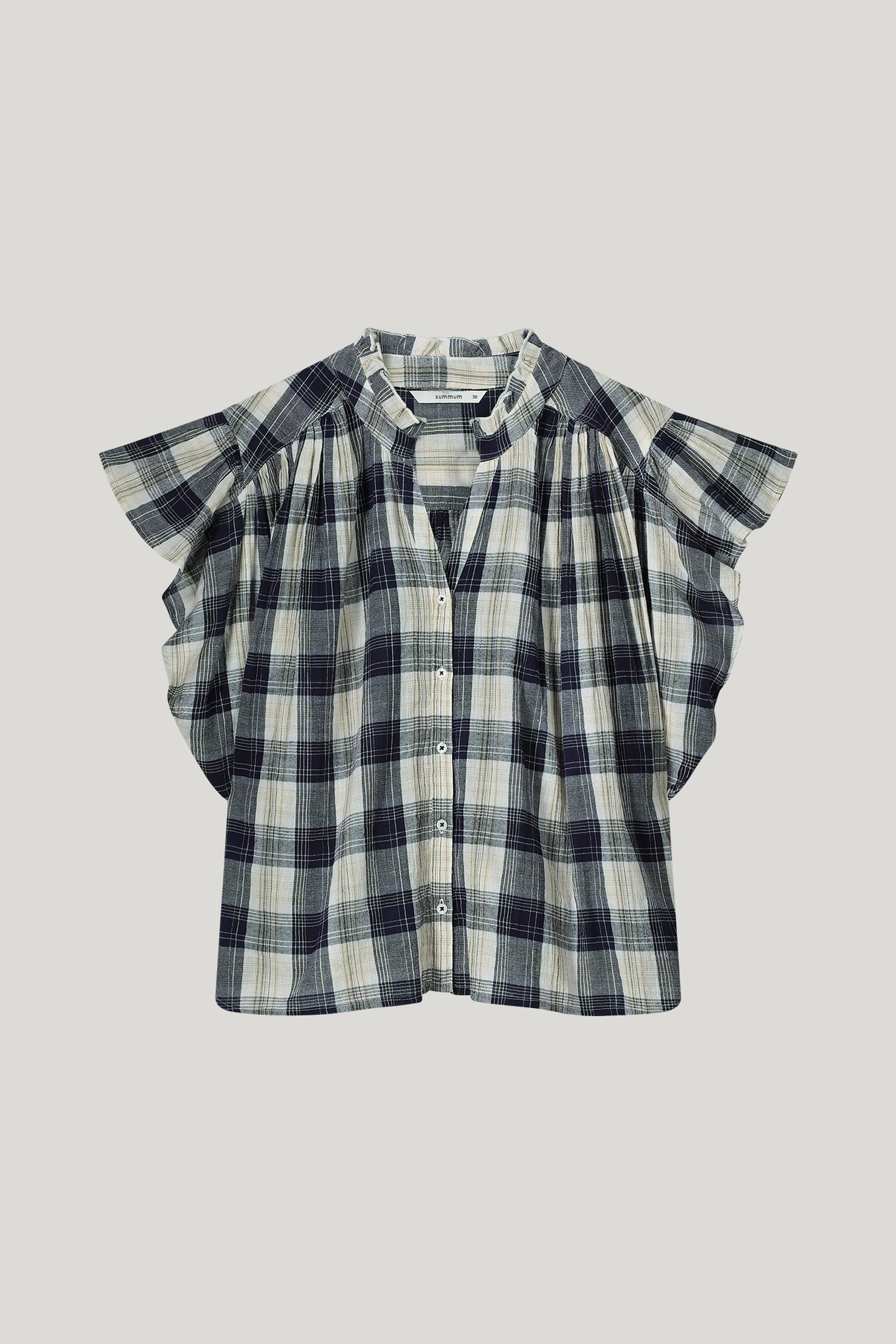 SLEEVELESS BLOUSE CRINKLE CHECK NAVY NOIR 4