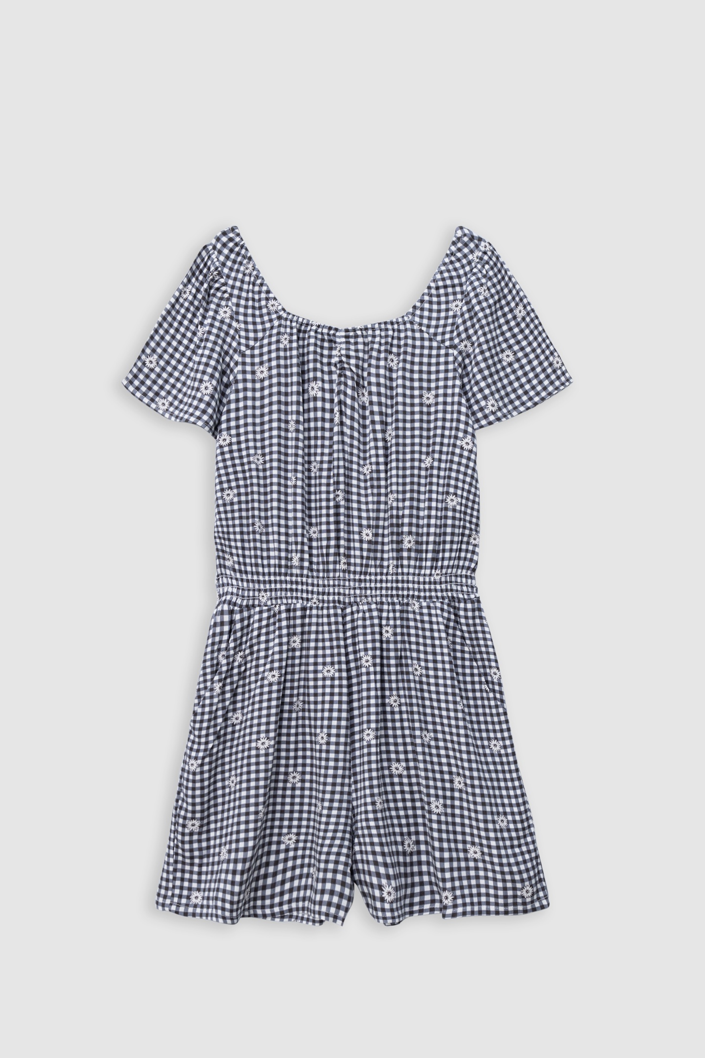 BLACK GINGHAM AND FLORAL PRINT JUMPSUIT 1